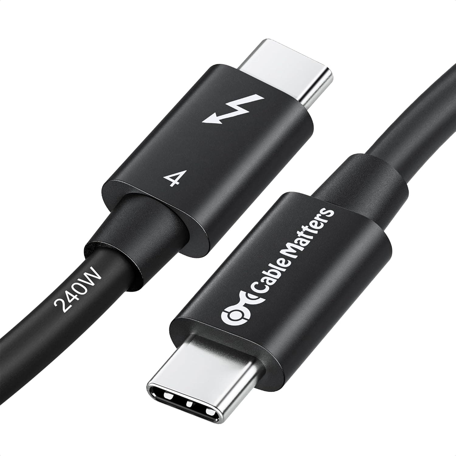 Cable Matters [Intel Certified] 40Gbps Thunderbolt 4 Cable, 0.8m, Black | [8K@60Hz/4K@240Hz Video, 240W Charging, 40Gbps Data Transfer], USB C Thunderbolt 4 Cable