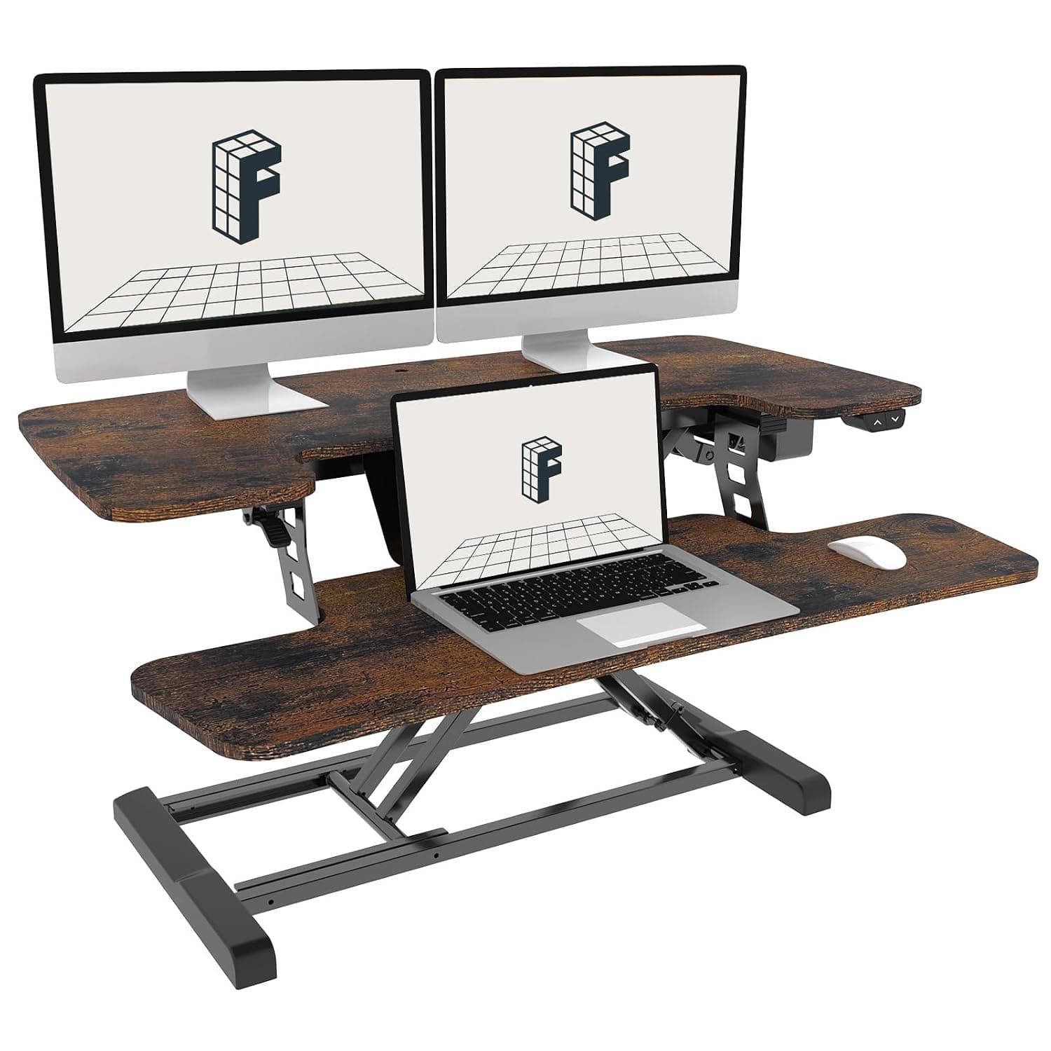 FLEXISPOT Motorized Standing Desk Converter 35" Wide Electric Stand Up Desk Riser for Monitor and Laptop, Rustic Color