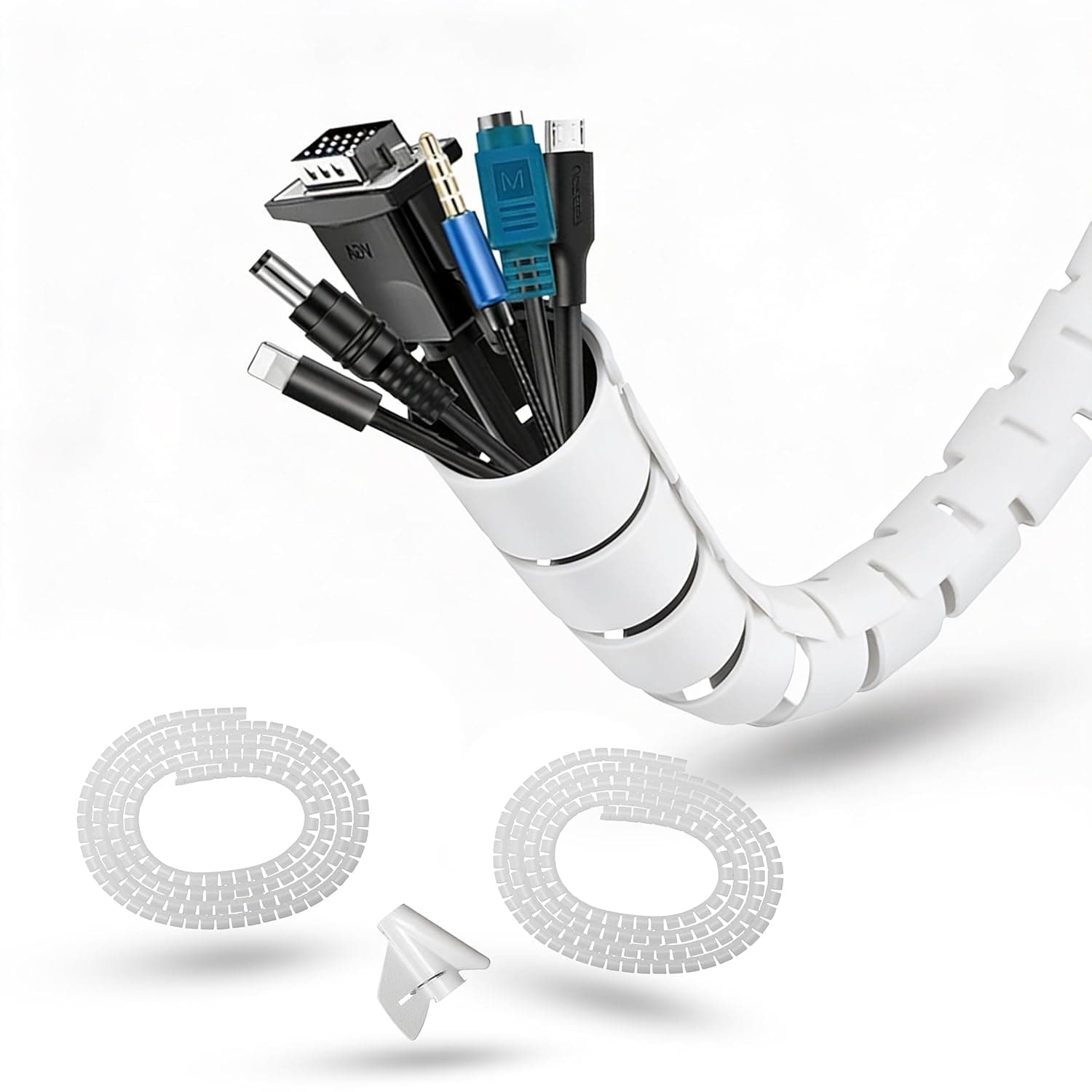 Deskit Cable Tidy Sleeve 6m - Flexible 20mm Cable Organizer for Cable Management - Durable Spiral Cable Wrap for Wire Protection - Protective Cable Cover for a Safe and Clutter Free Home - White