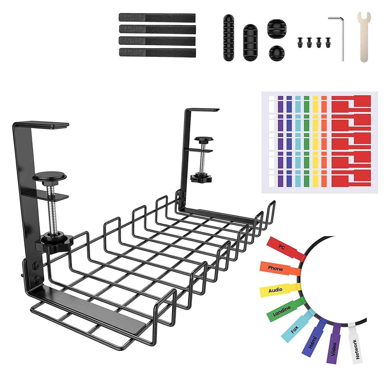 Under Desk Cable Management Tray, Cord Management Rack, Desk Cable Tidy Tray Kit for Wire Management Tray, Cord Management Rack, Channel Raceway for Office, Home (Black)
