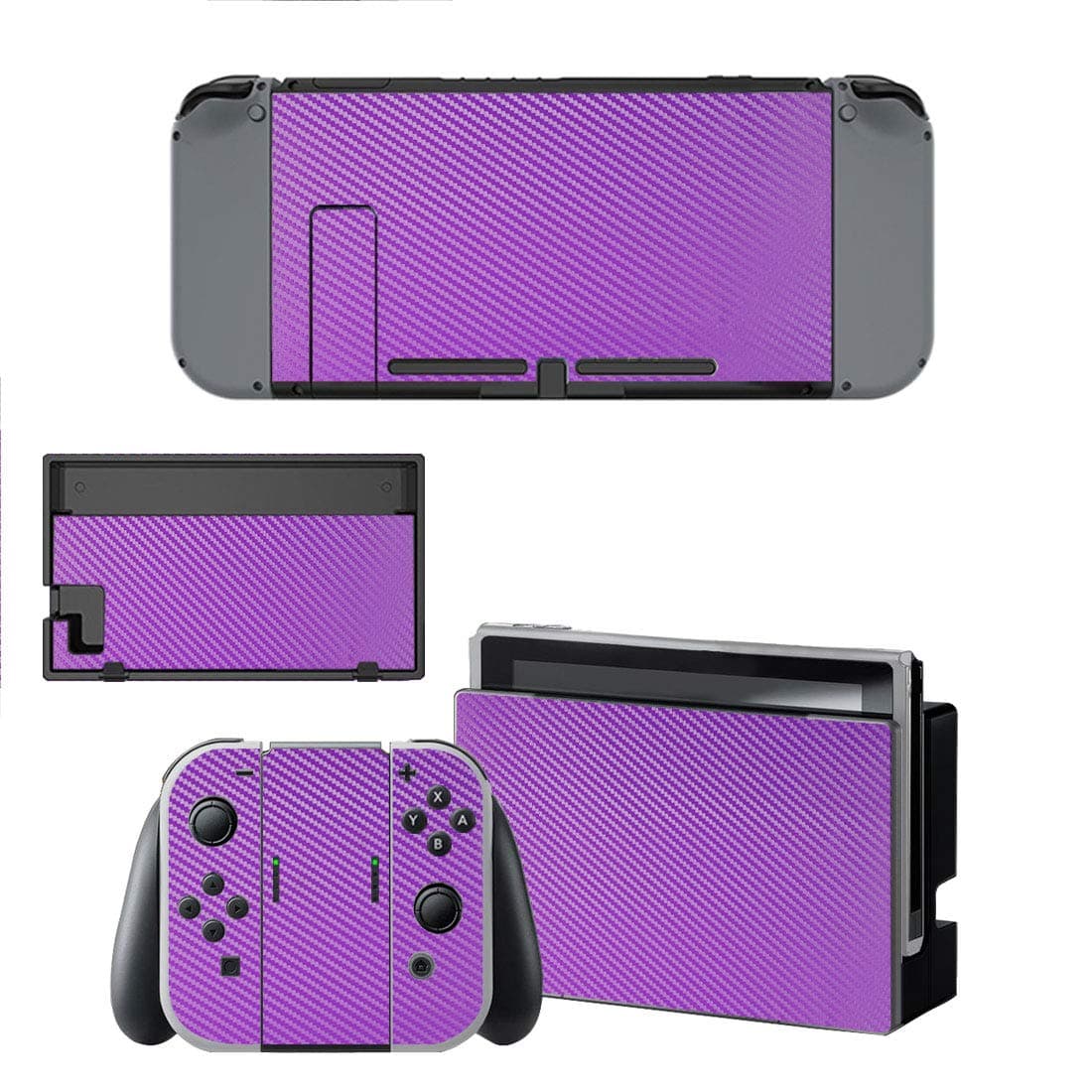 Nintendo Switch Skin Wrap Vinyl Decal Sticker Purple Carbon Fibre Metallic Metal Design Joy-Con, Console and Dock Skin Set