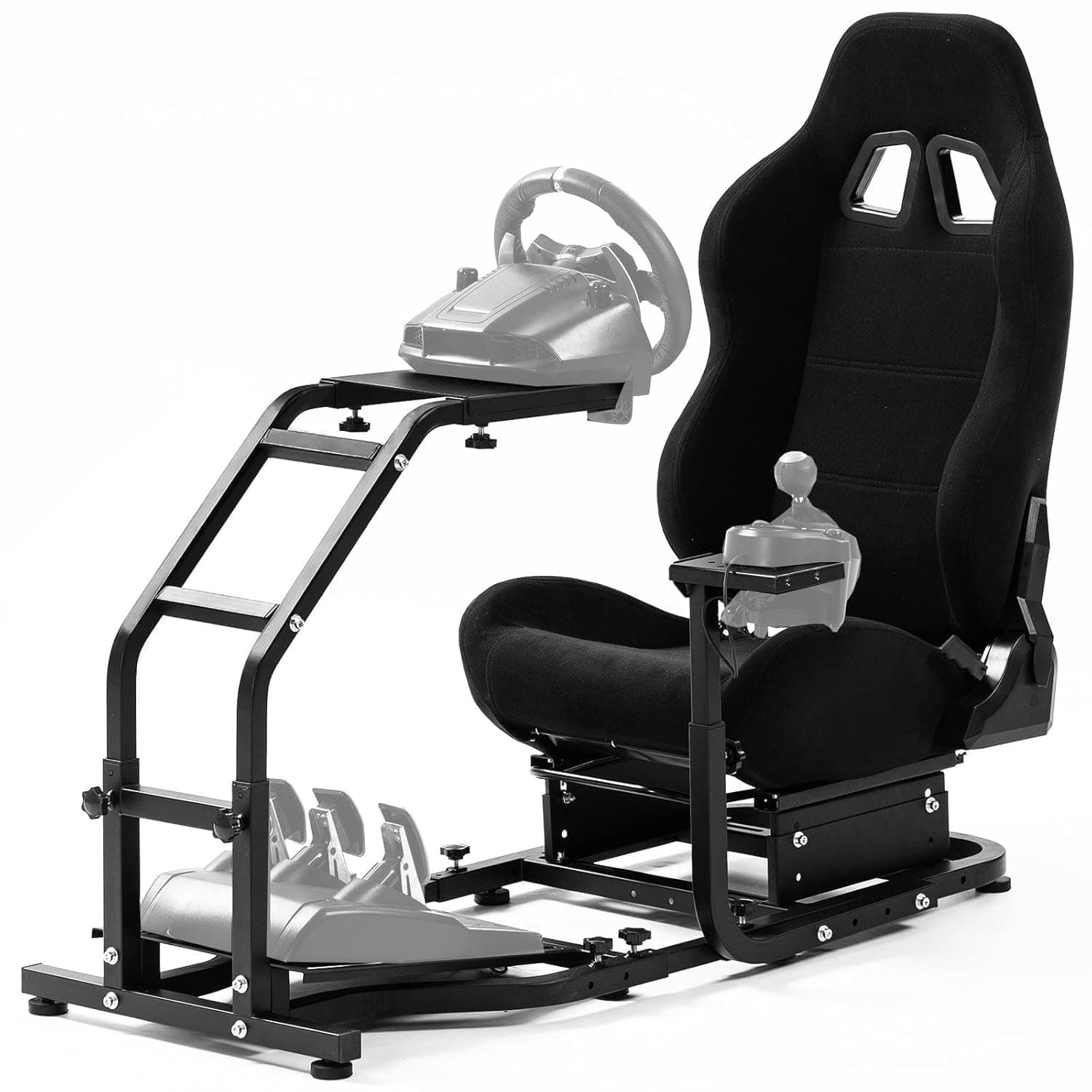 Hottoby Driving Wheel Stand Racing Cockpit with Racing Seat Fit for PC/Xbox/PS4 Racing Simulator Stand for Logitech G25 G27 G29 G920 G923 Thrustmaster Without Racing Wheel Shifter and Pedals（Black）