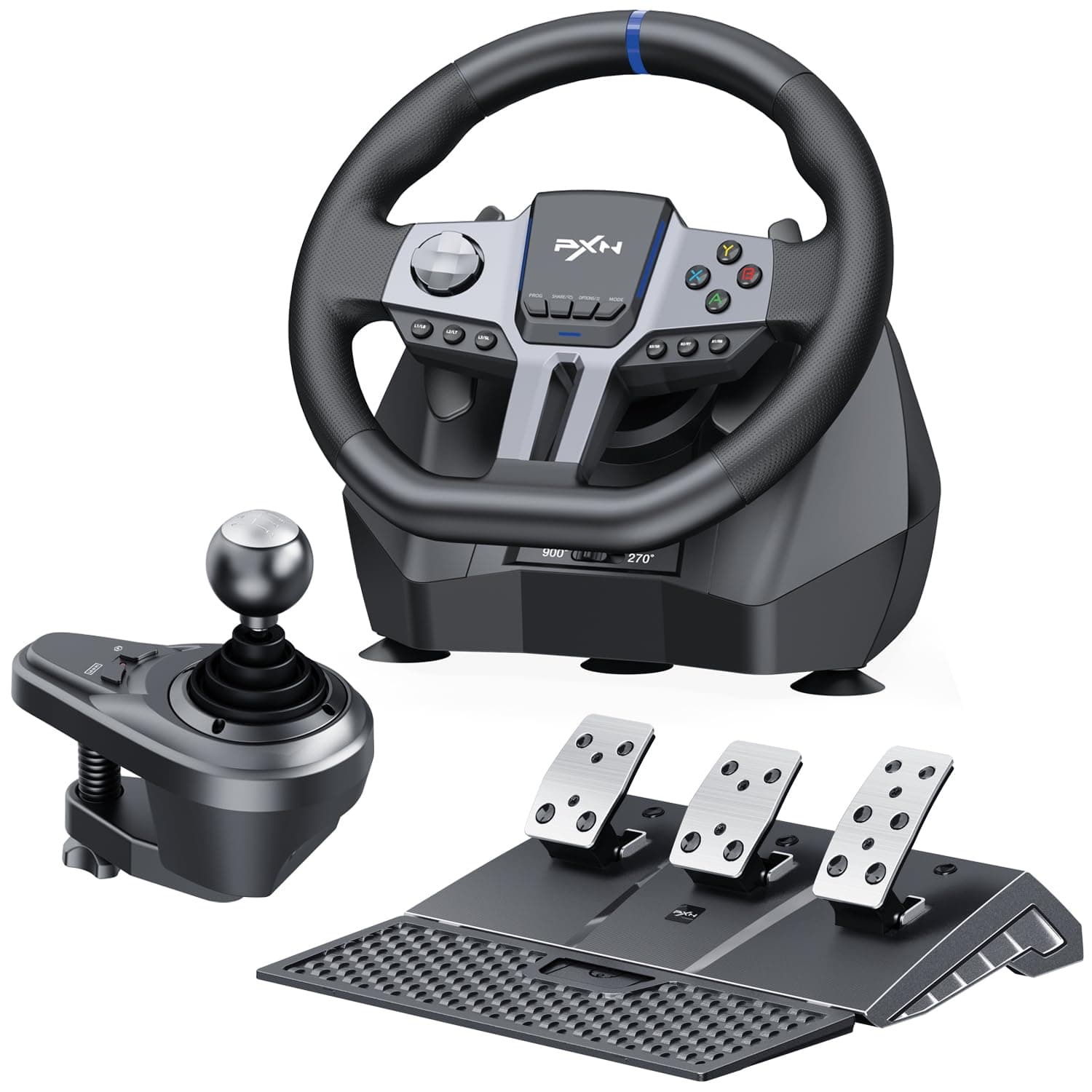 PXN - V9 Gen2 Racing Wheel - 270&900° Car Sim Steering Wheel, 3 Pedals, H Shifter, APP Support, Vibration Feedback - Gaming Steering Wheel for PC, PS4, Xbox One, Xbox Series X/S