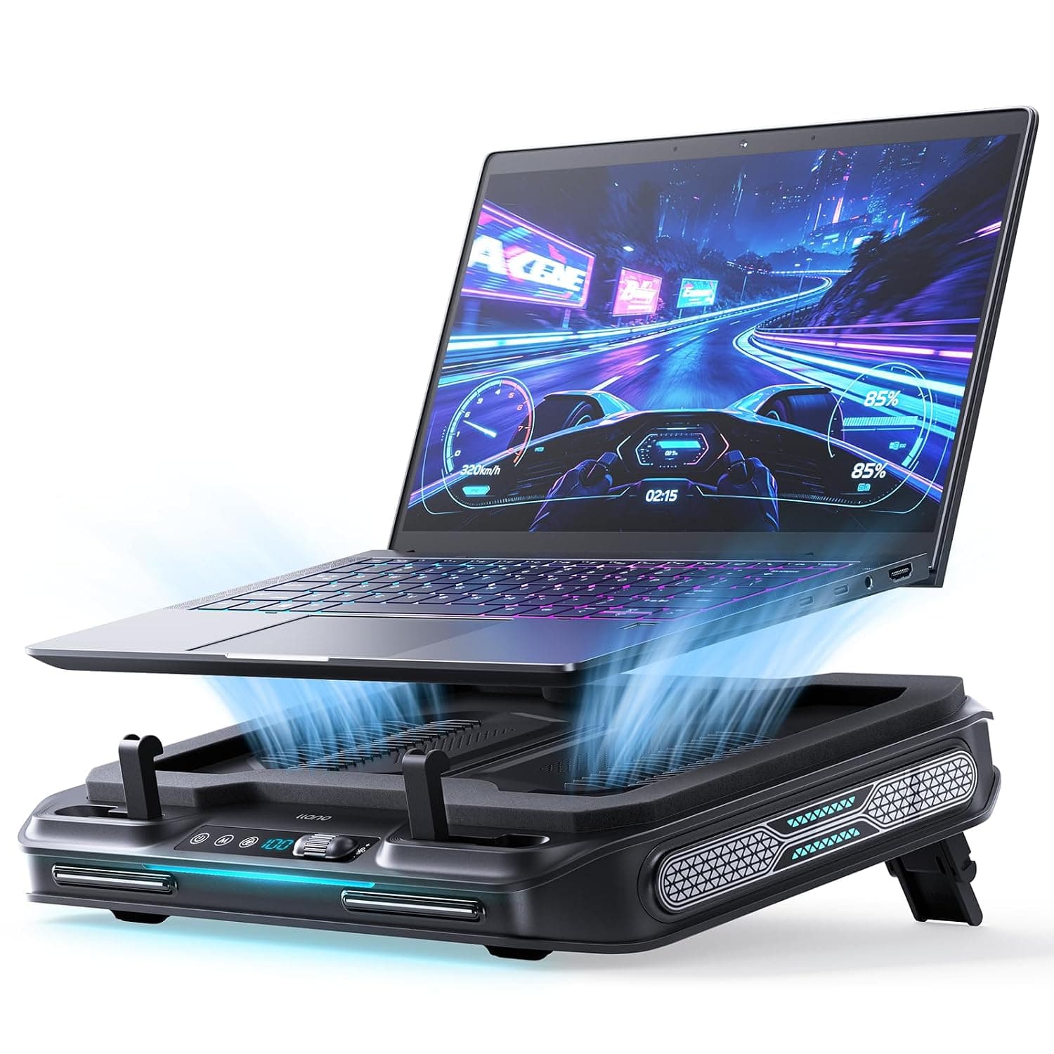 llano V11 Pro Laptop Cooling Pad, Gaming Laptop Cooler RGB Laptop Fan | Laptop Cooling Stand with 4.7 Inch Turbofan, for 14-17.3in Laptop, Adjustable Speed, Dustproof, 3-Port USB Hub