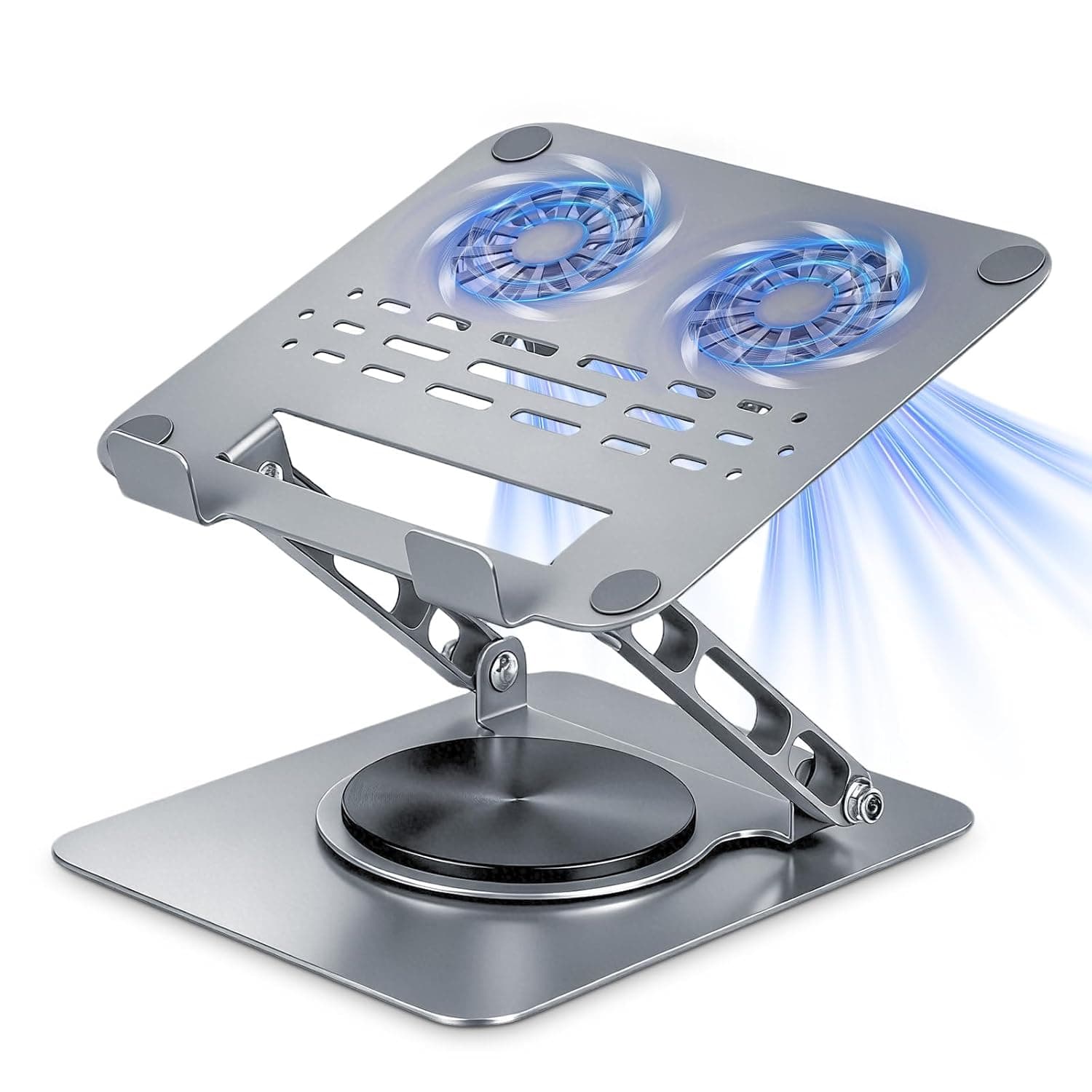 Laptop Cooler Stand with Fan, Ergonomic Adjustable Laptop Cooling Stand | 360° Rotation, Foldable Laptop Riser Stand for 11-16.2 Inch Laptops Tablets (Silver)