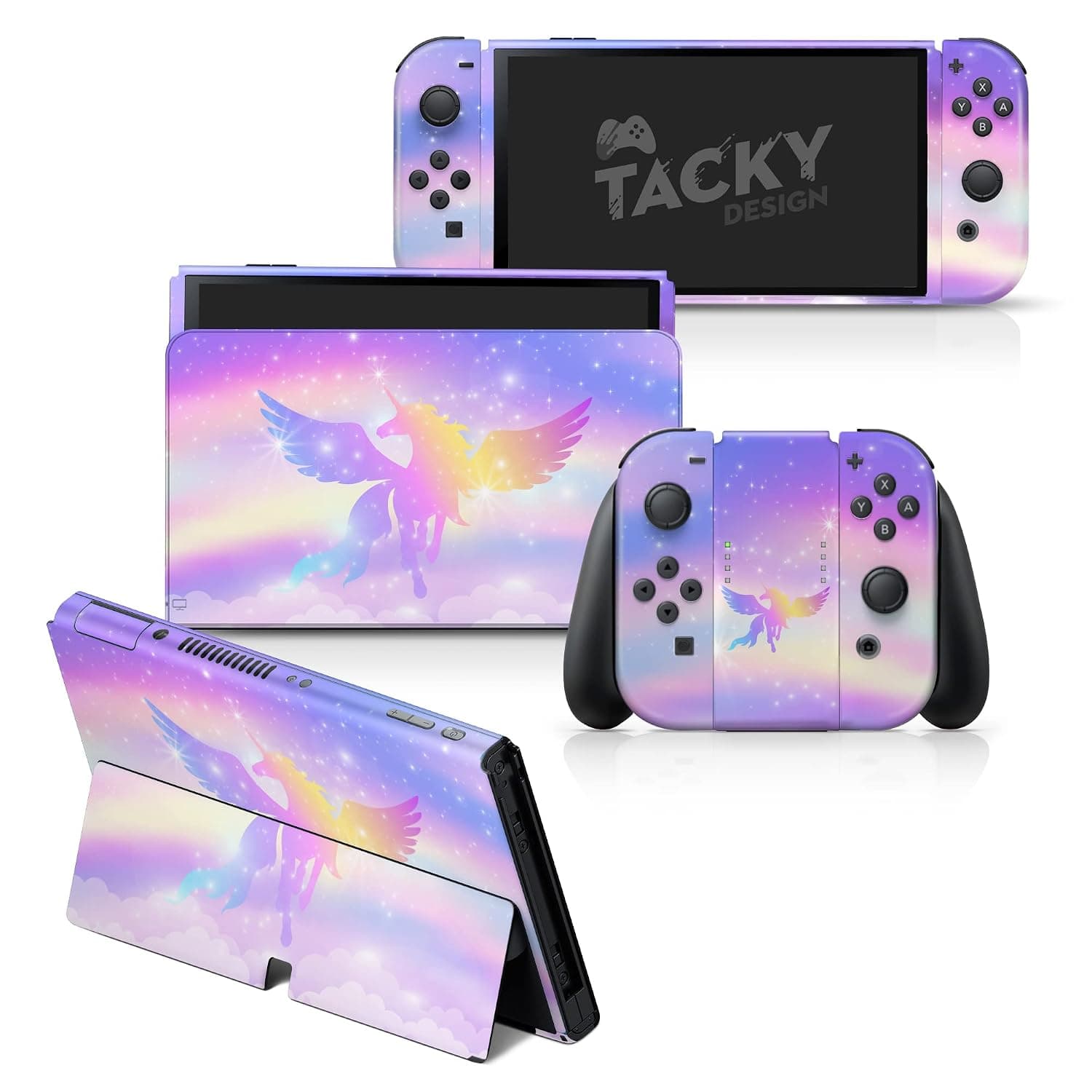 Tacky Design Unicorn Skin Compatible with Nintendo Switch OLED Skin Anime Vinyl 3M Pink Nintendo Switch OLED Stickers Set - Switch OLED Skin for Console, Dock, Joy Con - Decal Full Wrap