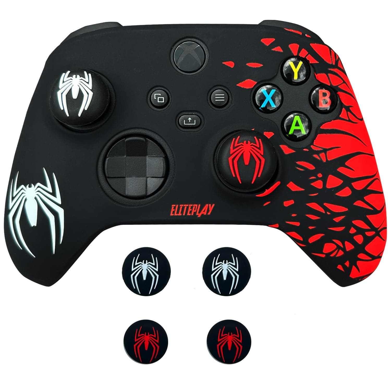 ElitePlay Spider Anti-Slip Silicone Cover Skin for Xbox Controller With 2 Sets Thumb Grips