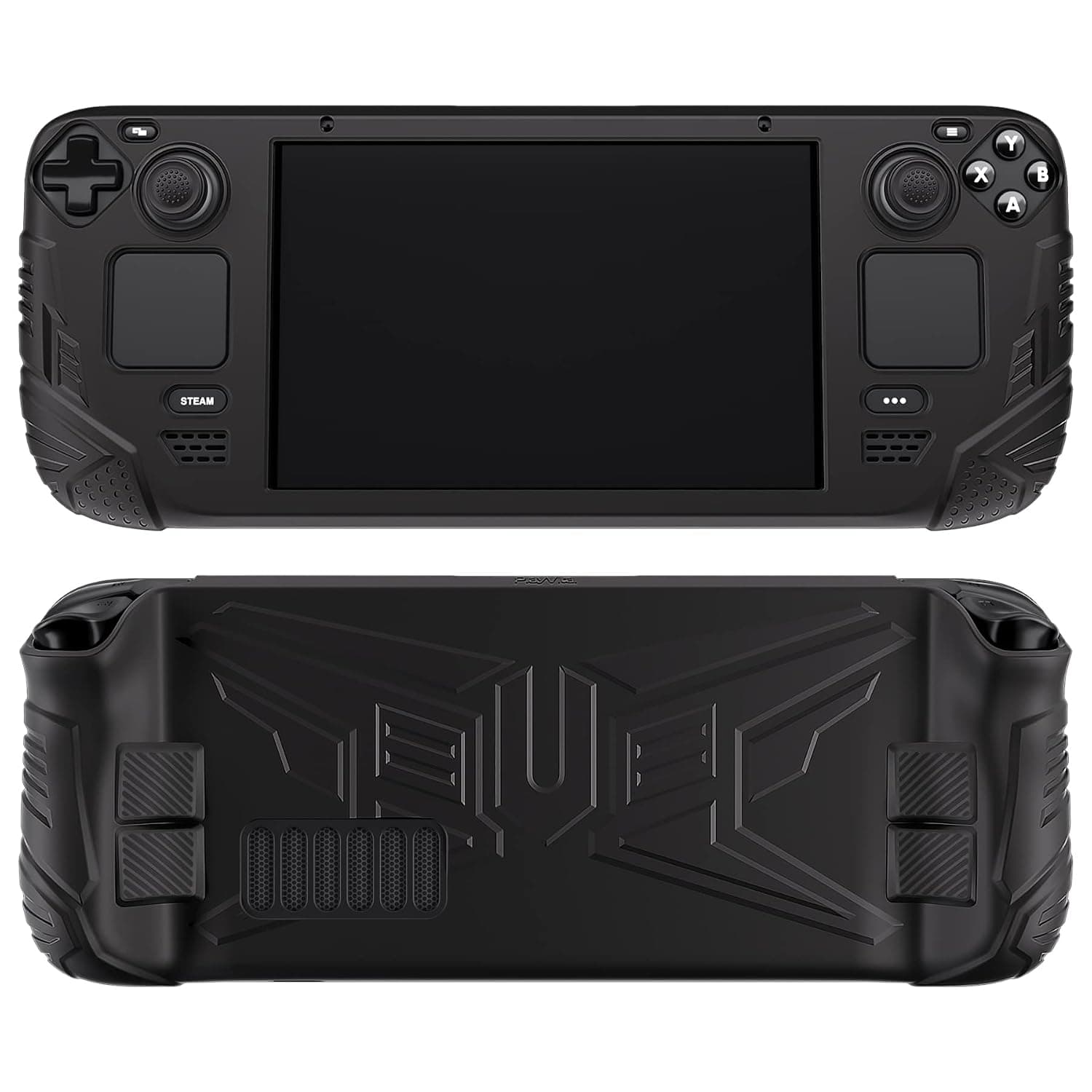PlayVital Silicone Case for Steam Deck, Enhanced Grip Cover Skin for Steam Deck Accessories with Back Button Design & Thumb Grips Caps - Black
