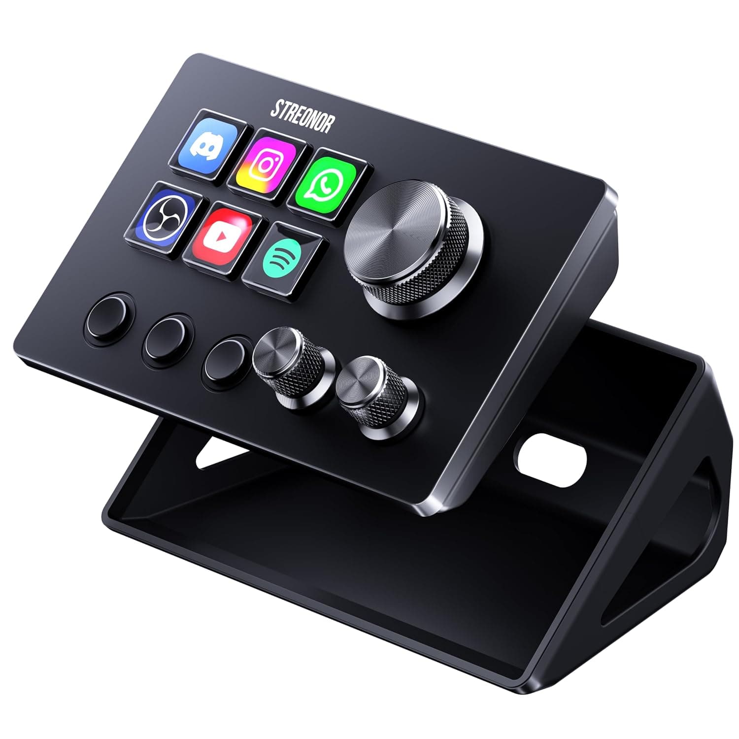 Streonor Stream Controller S6 Studio Deck with 6 Keys 3 Knobs 3 Scene Keys | Macro Control Pad Deck for OBS, Twitch, Discord, Perfect for Live Streaming, Video Editing, Works with MAC & Windows - Black