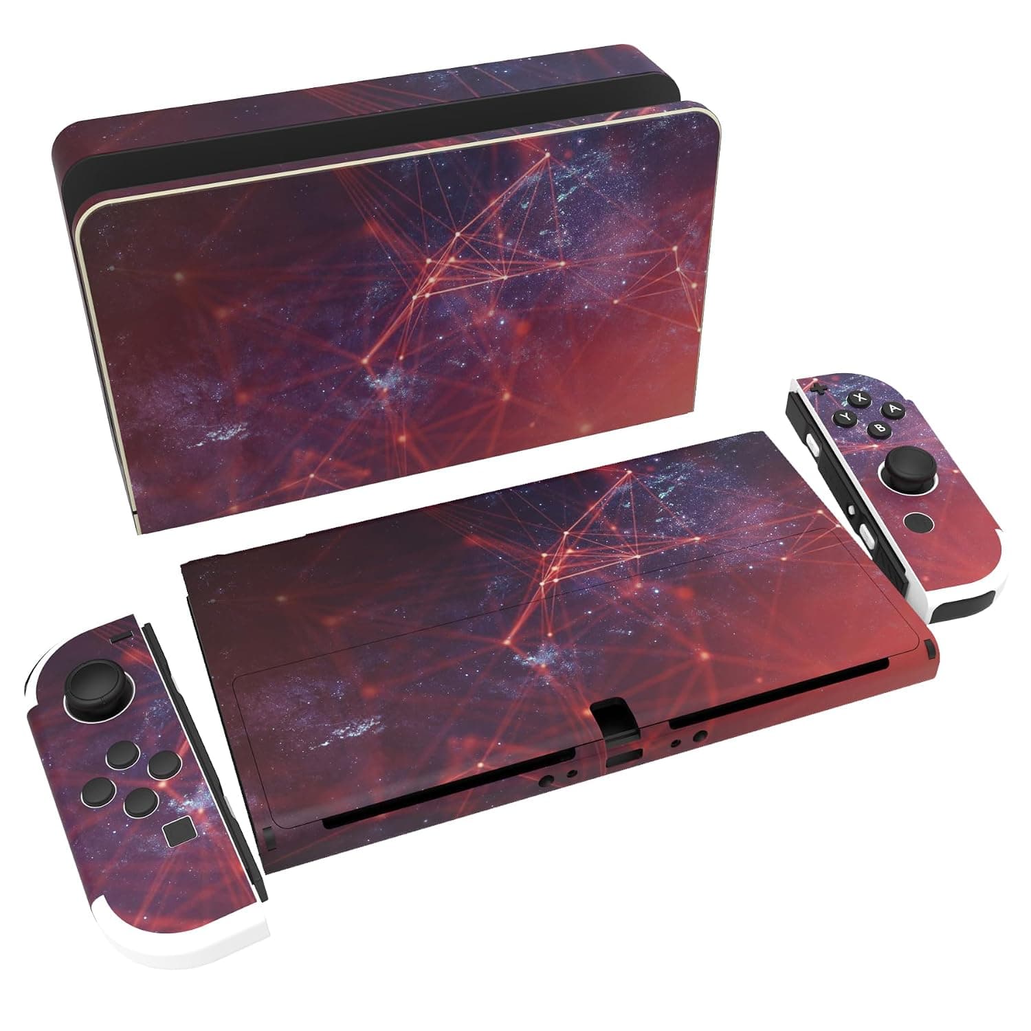 PlayVital Full Set Protective Stickers for Nintendo Switch OLED Model, Customized Vinyl Decal Skins for Switch OLED Console & Joycon & Dock & Grip - Nebula Galaxy