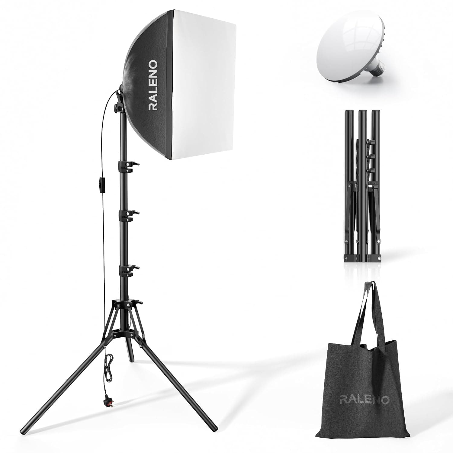 RALENO 40×40cm Softbox Photography Lighting Kit with 50W 5500K CRI>97 Bulb | LED Photography Studio Light with LED Bulb, Light Box Lighting for Video Recording, Studio and YouTube