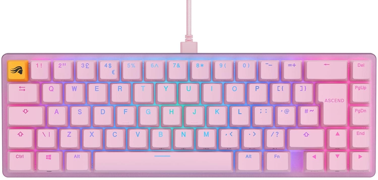 GLORIOUS GMMK 2 Compact 65% Custom Mechanical Keyboard (Pink) | Premium Aluminum Frame, Hotswappable 5 Pin Sockets, Prelubed Fox Linear Switches, Doubleshot Caps, UK English Form