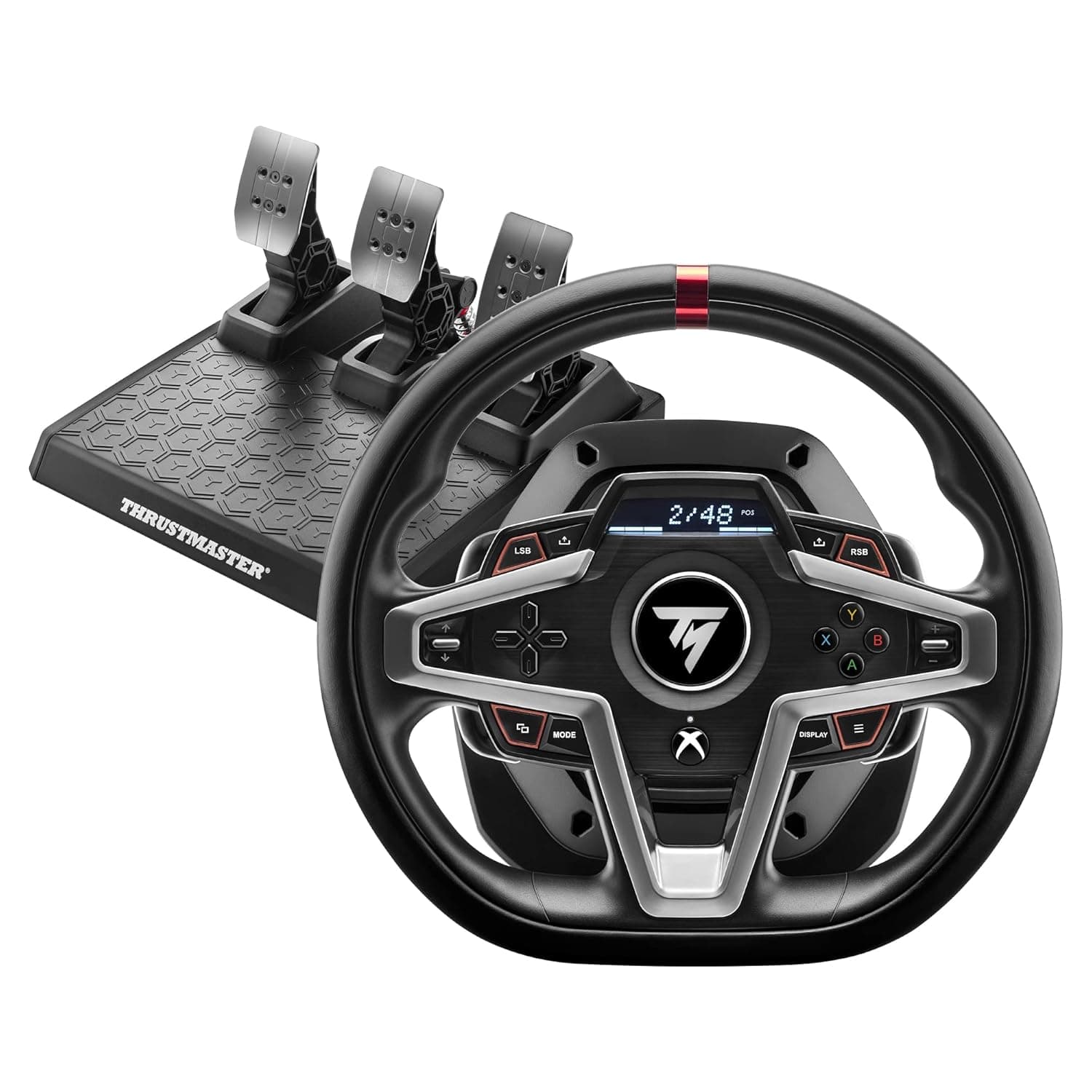 Thrustmaster T248 Force Feedback Racing Wheel with Interactive Dashboard – T3PM Magnetic 3-Pedal Set – Hybrid Drive – Official Xbox Licensed for Xbox Series X|S, Xbox One & PC – Black | Magnetic paddle shifters, built-in telemetry screen, adjustable brake, drift-free Hall sensors, for sim driving games