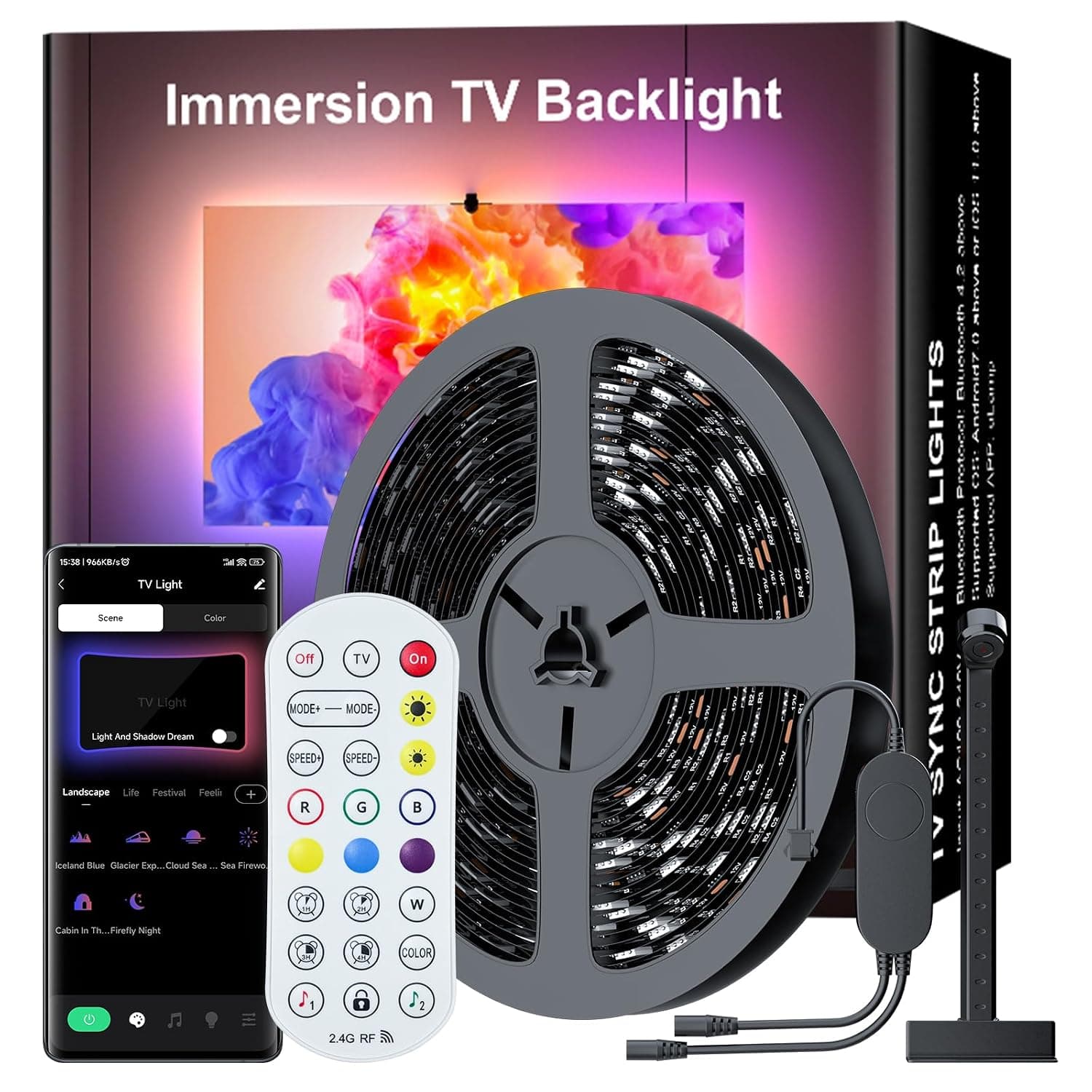 MIWATT Smart LED TV Backlight Strip 10FT - Color Sync with TV Screen/Music via AR Sensor, App-Controlled RGB Immersive Lighting for 45-55 inch TVs & PC Gaming (3 Meter)