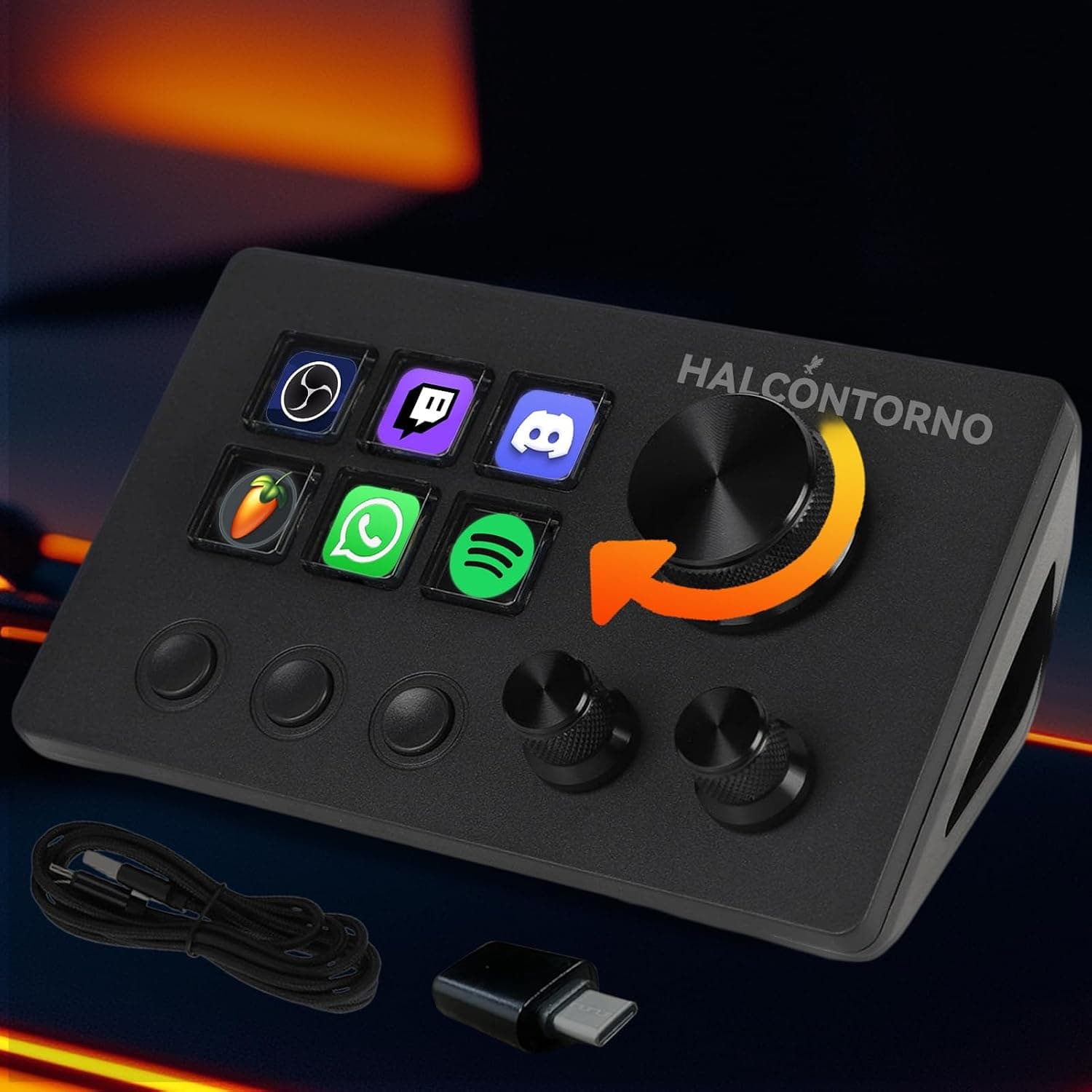 HALCONTORNO Stream Dock - Mirabox Steam Deck for PC Mac (N3E) | 6 Fully Customizable Keys, 3 Volume Knobs, 3 Tactile Buttons, Wired Streaming Controller for Content Creator Gaming