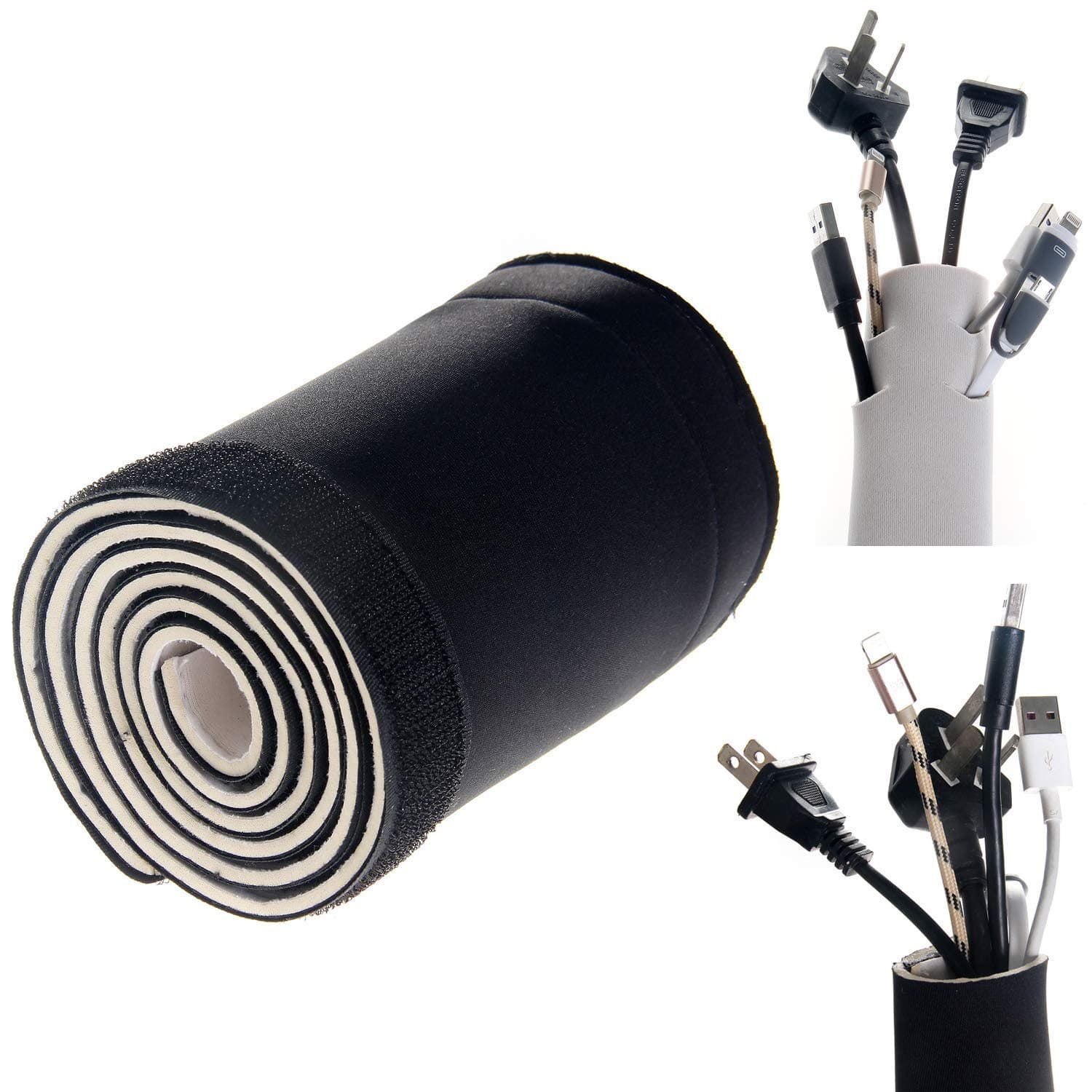 Neoprene Cable Sleeve [3 Meter] adjustable Cable Tidy Cable Organizer Protective System with Hook & Loop Closure, Office Home Theater Wire Cover Cord Hider, Universal Adjustable, Black/White TKB5061