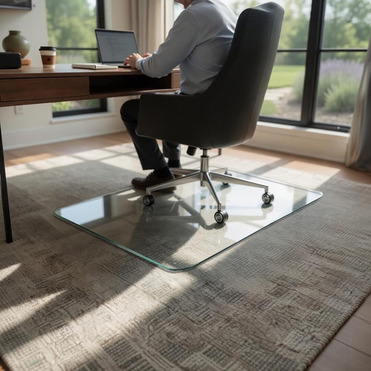 Vitrazza Glass Office Chair Mat 36x42, Chiaro, for Carpet & Hard Floors | Chiaro Standard Clear | 1/4" certified tempered safety glass | Protects Carpet, Hardwood & Hard Floors | For Home & Office