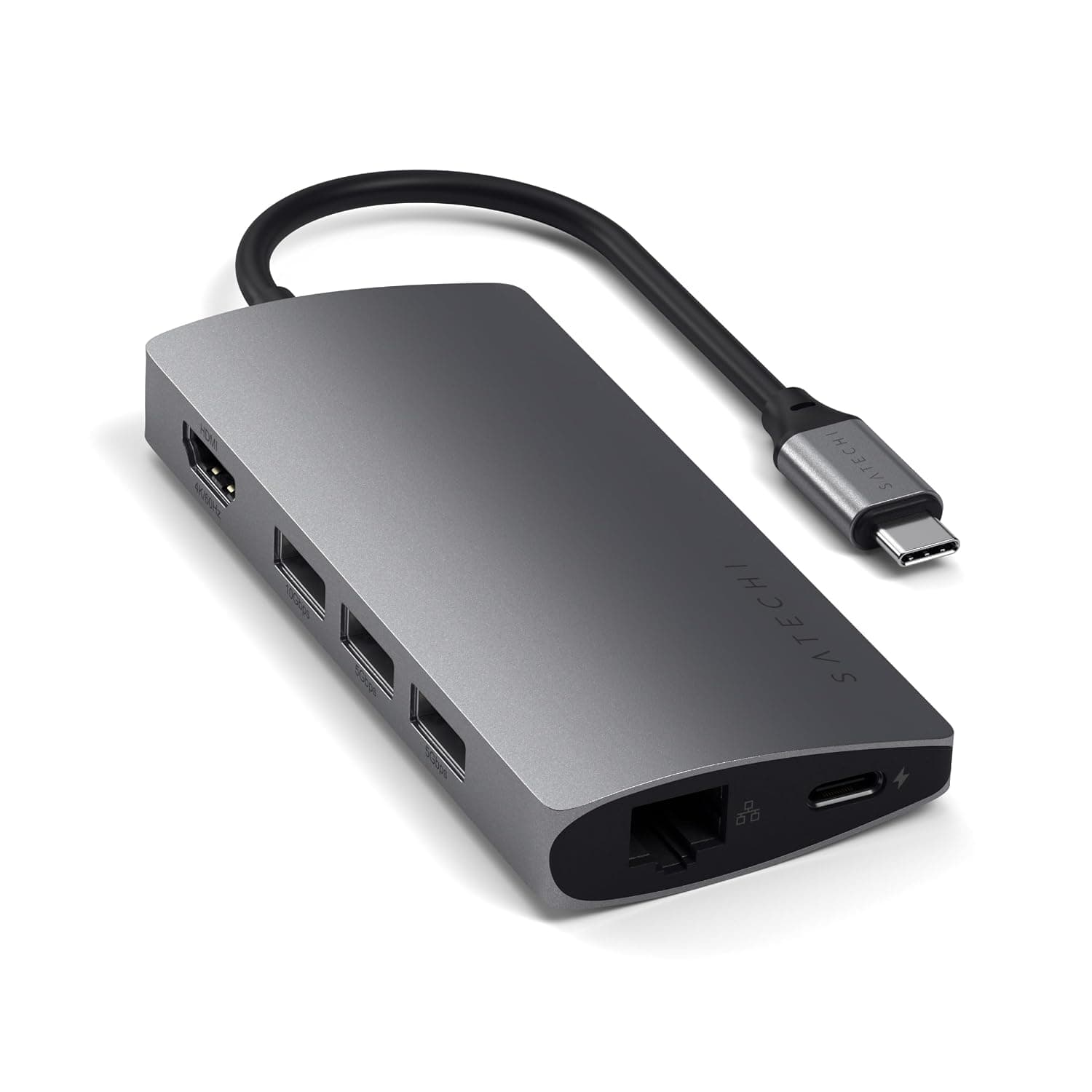 SATECHI 8-in-1 USB-C Hub V2.60 W PD, 4K@60 Hz HDMI, Space Grey | Gigabit Ethernet, 3 × USB-A Ports up to 10 Gbps, SD/microSD readers, for MacBook Air/Pro & Windows PCs