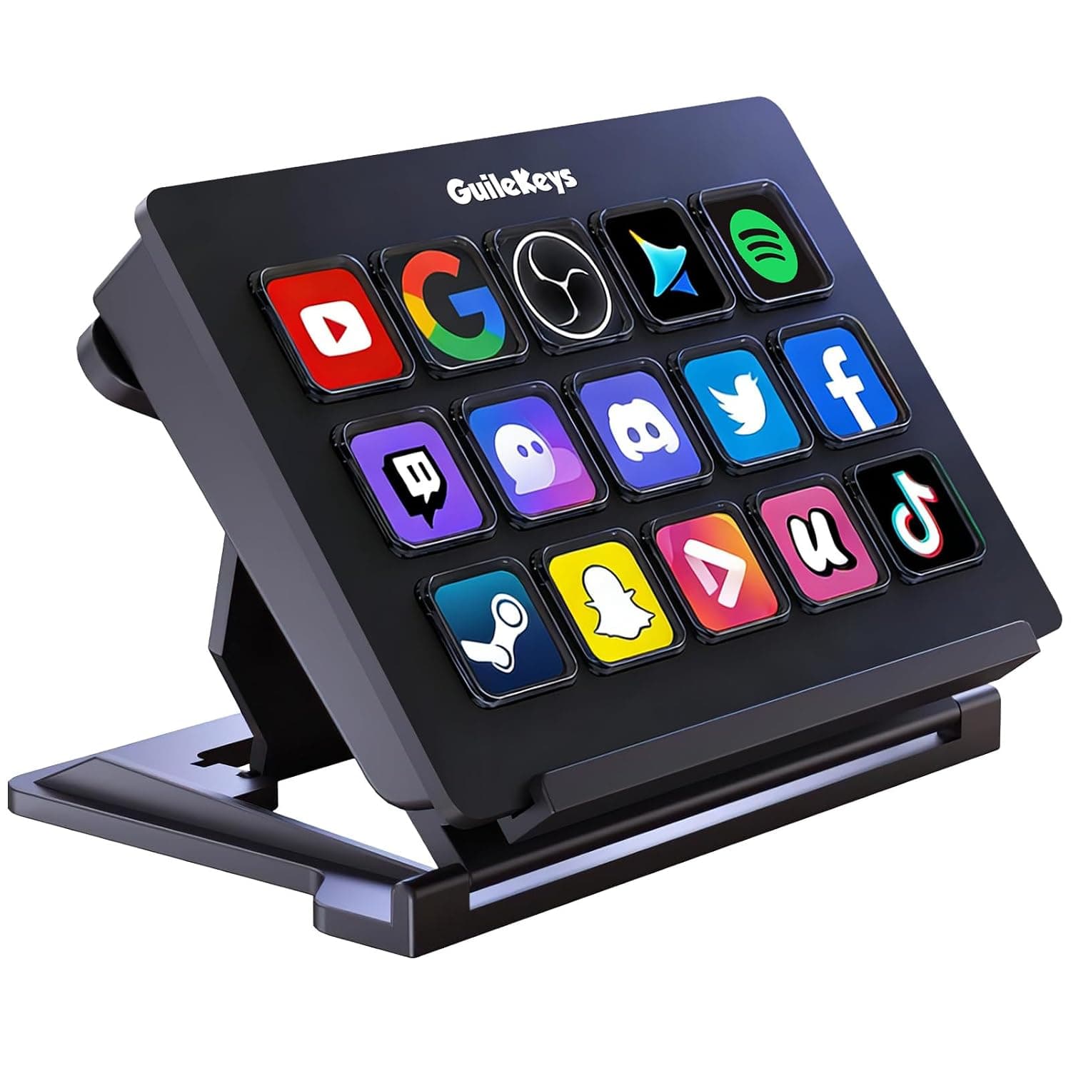 GuileKeys Stream Controller Keypad with 15 Macro Keys, Streaming Keyboard Control Discord, Zoom, OBS, Twitch, Streamlabs, Lightweight Shortcut Setup, Foldable Stand, Compatible with Mac/PC