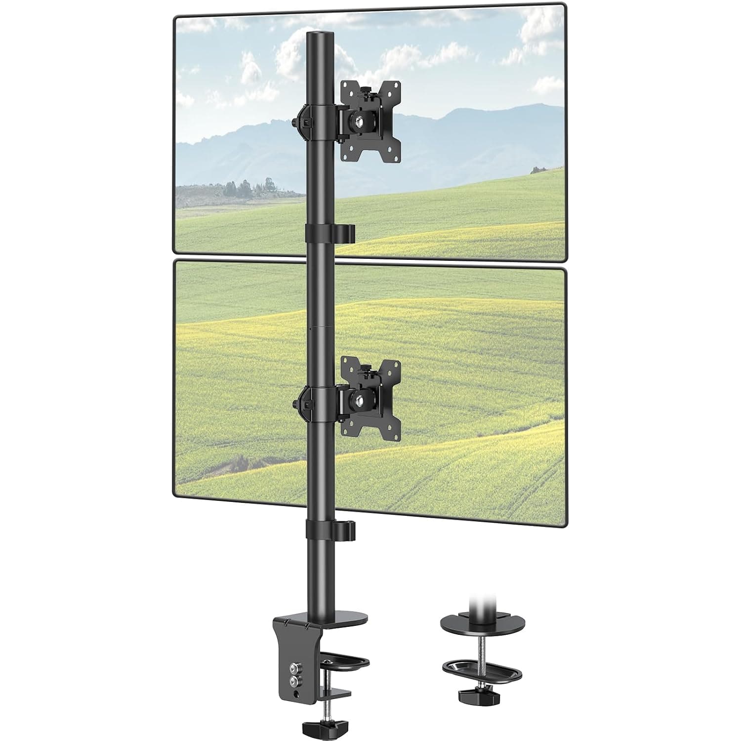 ELIVED Vertical Stack Dual Monitor Arm for Most 13-32 Inch Screens | Height Adjustable with 80cm Tall Pole, Rotation 360°& Tilt & Swivel, VESA 75/100mm up to 8KG, 2 Installation Options
