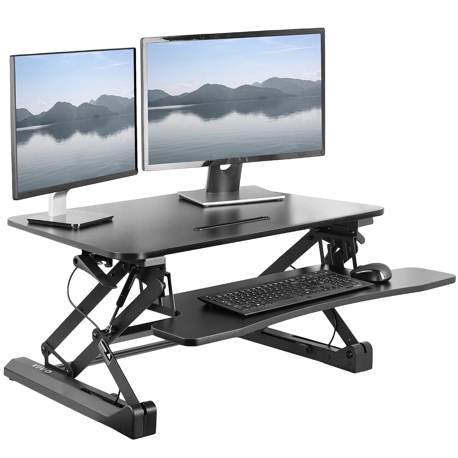 VIVO Black Deluxe Height Adjustable 91 cm Standing Desk Converter, Sit Stand Tabletop Dual Monitor and Laptop Riser Workstation, DESK-V000DB