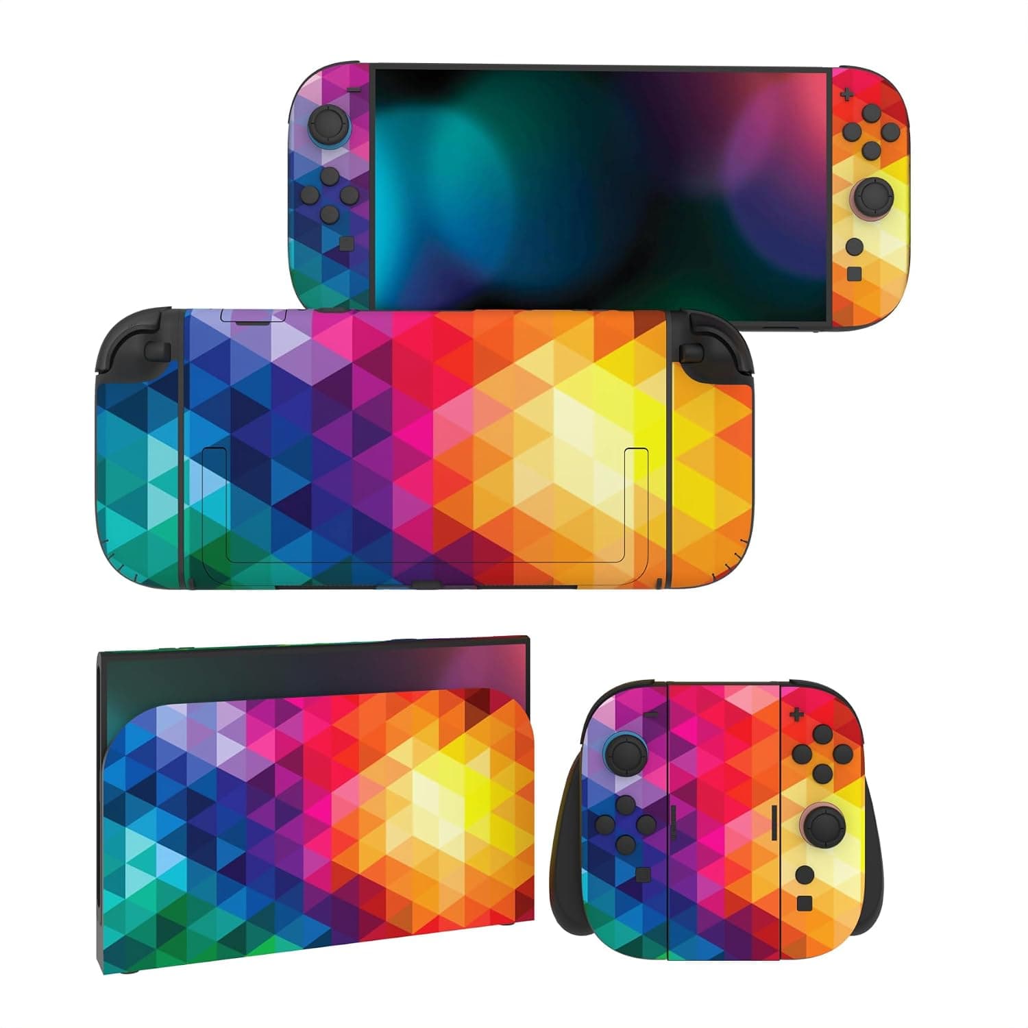 PlayVital Full Set Vinyl Skin for Nintendo Switch 2,Colorful Triangle
