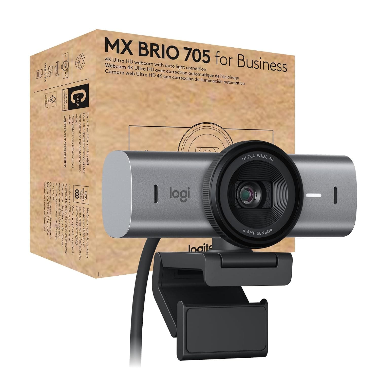 Logitech MX Brio 705 for Business 4K Webcam with Auto Light Correction | Ultra HD, Auto-Framing, Show Mode, USB-C, Works with Microsoft Teams, Zoom, Google Meet - Graphite