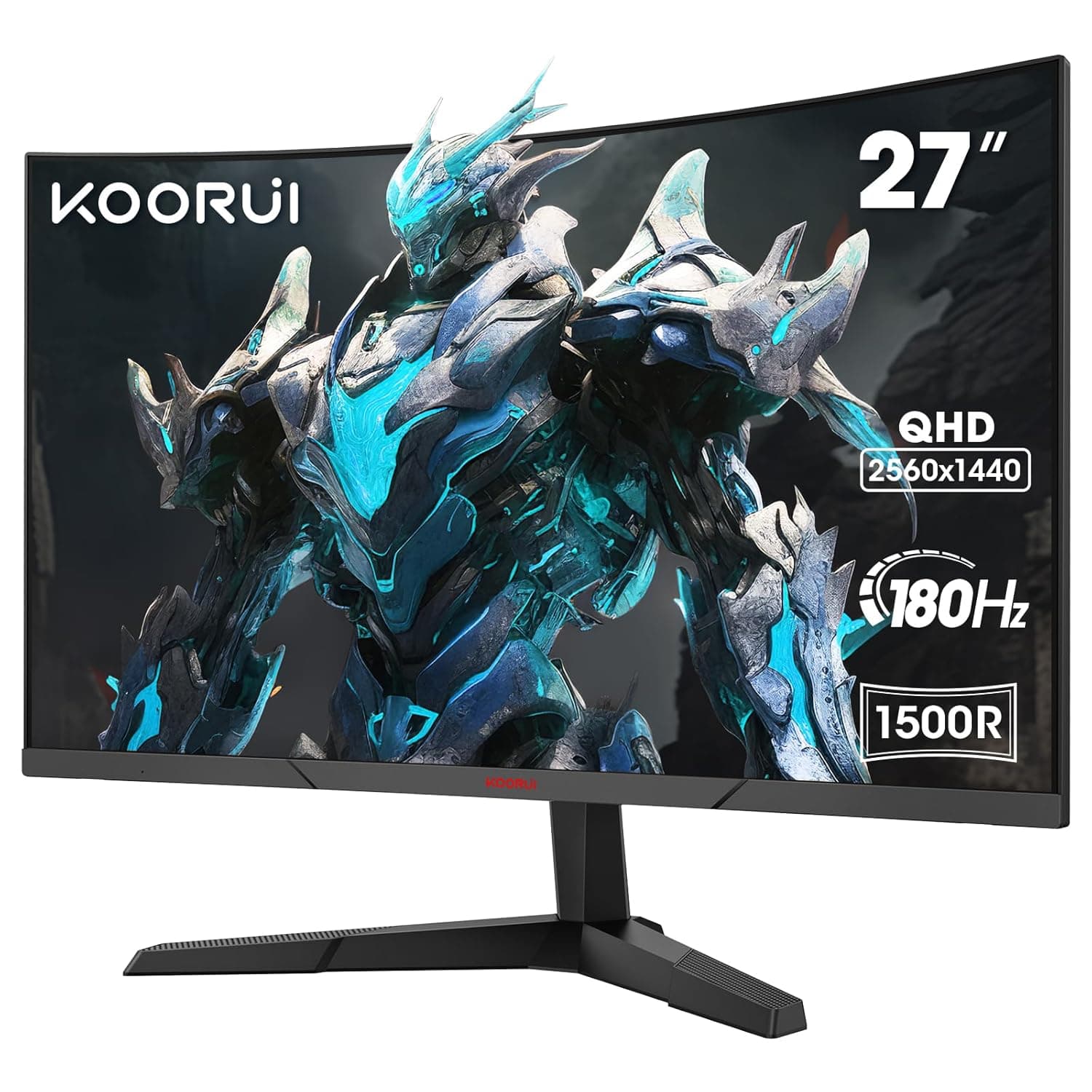 KOORUI 27 Inch Gaming Monitor, QHD 1440P Curved Monitors 180Hz 1ms 1500R | PC Monitor, Adaptive Sync, HDMI/DP, VESA Compatible, Tilt Adjustable, Eye Care