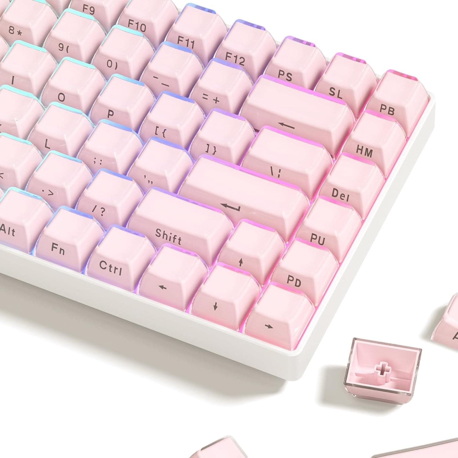 Womier Crystal Jelly Keycaps - Custom Keyboard Keycaps, Side Printed, 113 Keys, OEM Profile, Cute, for 61/68/84/87/98/100 Cherry Gateron MX Mechanical, Pink