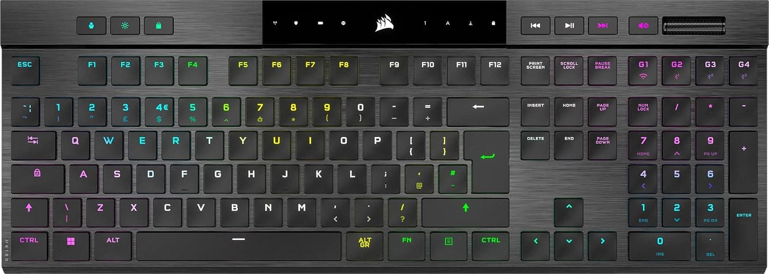 Corsair K100 AIR RGB Mechanical Gaming Keyboard - Ultra-Thin, Sub-1ms SLIPSTREAM WIRELESS, Low-Latency Bluetooth, CHERRY MX Ultra Low Profile Keyswitches - UK Layout, QWERTY - Black