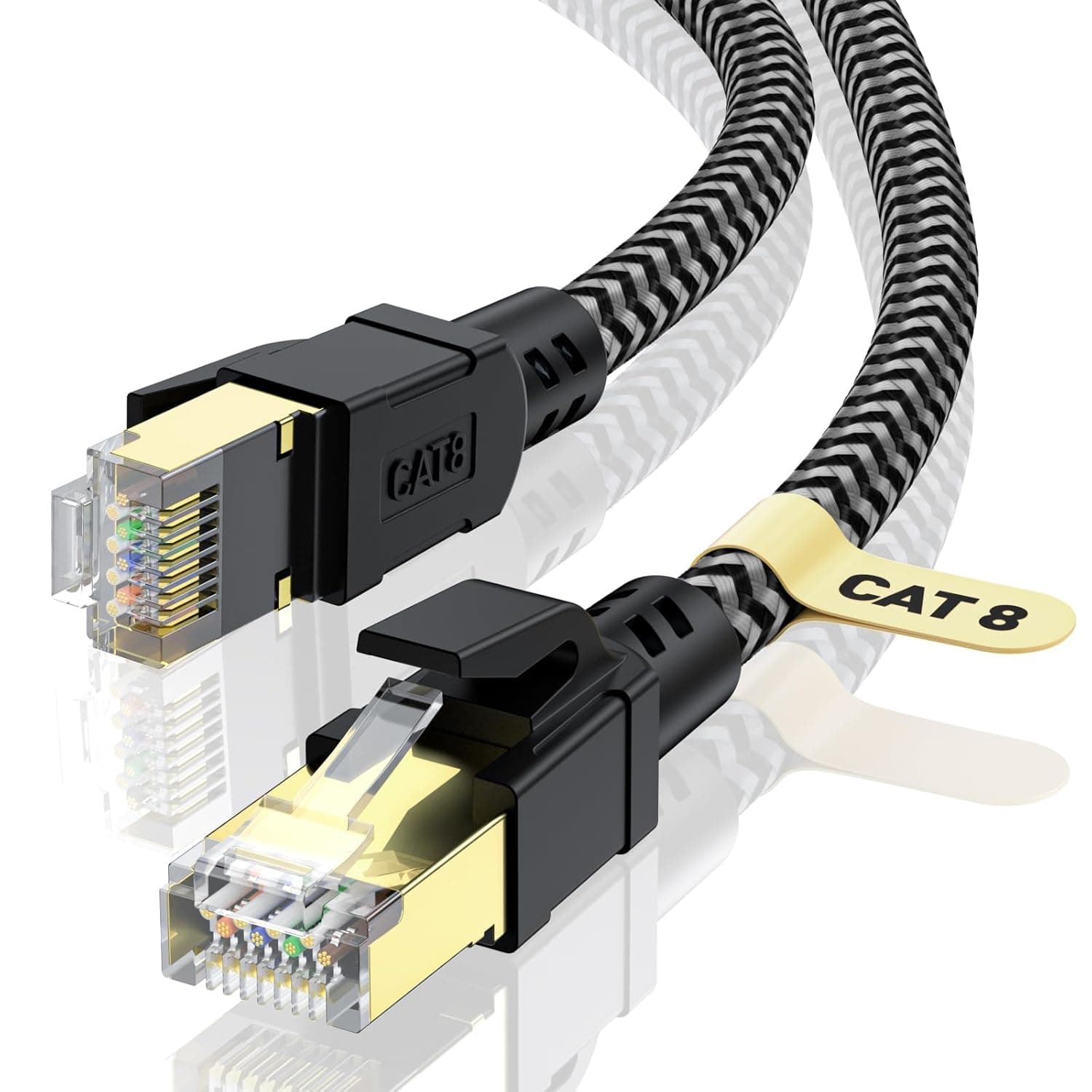 CABNEER Cat 8 Ethernet Cable 5M, High-Speed Gigabit Braided RJ45 LAN Patch Cord, 40Gbps 2000Mhz, Lan Network Cable Compatible for Modem, Router, Faster than Cat7