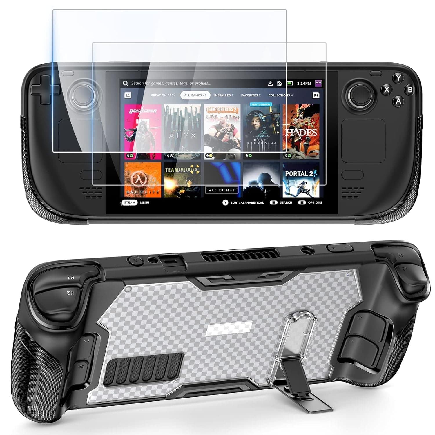 Case & Screen Protector Set for Steam Deck - Full Body TPU+PC Protective Case Cover with Kickstand, Non-Slip Ergonomic Grip, Precision Fit Shockproof and Anti-Scratch Accessories Skin for Steam Deck