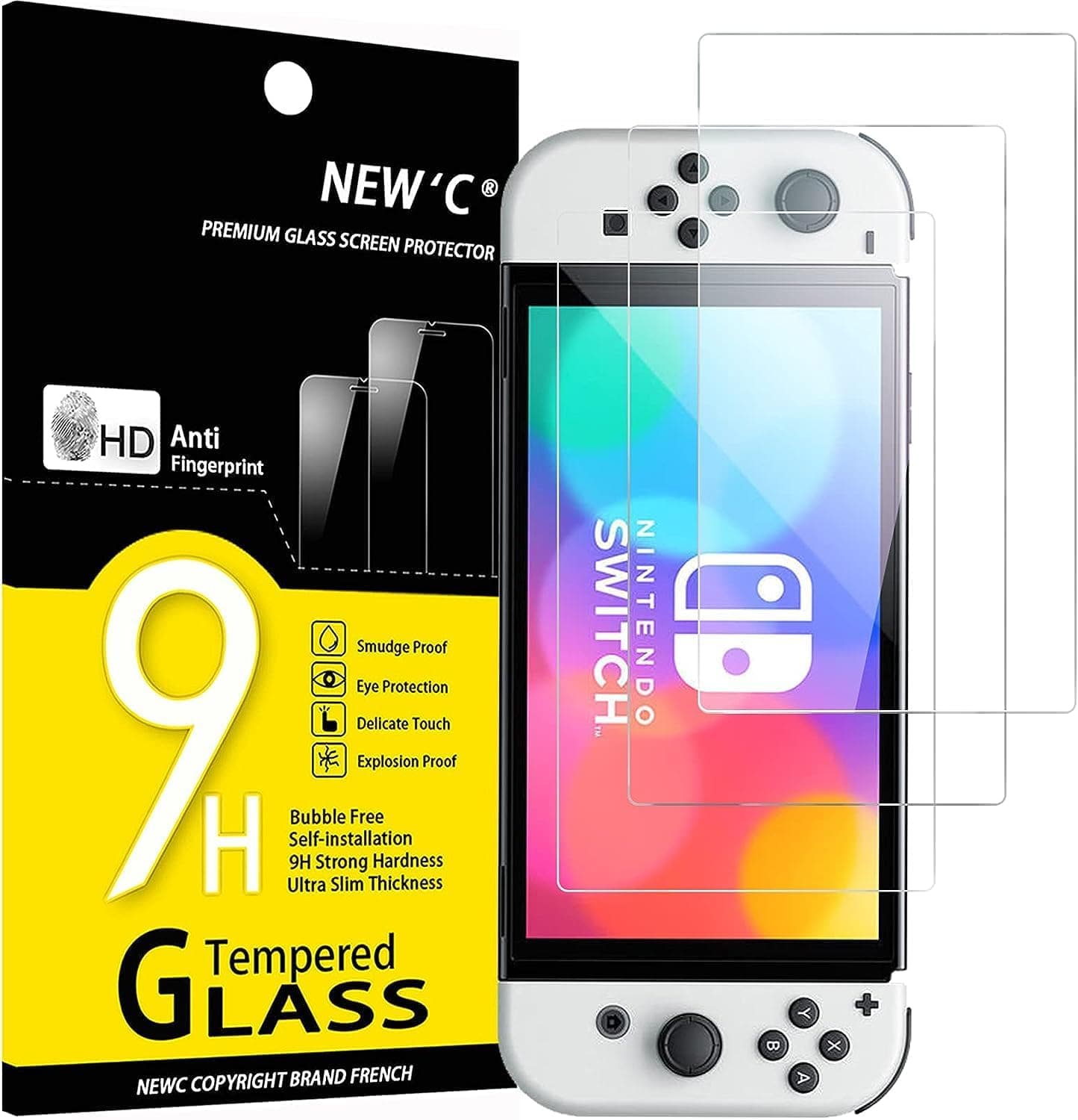 NEW'C 3 Pack Designed for Nintendo Switch (Model OLED) Screen Protector Tempered Glass, Case Friendly Scratch Resistant,Bubble-Free, Ultra Resistant