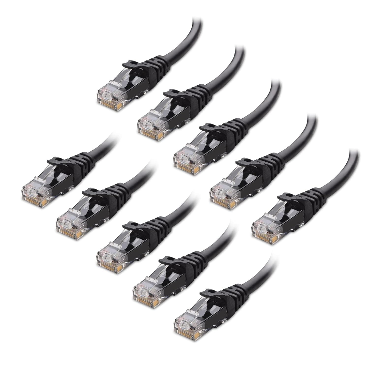 Cable Matters 10-Pack 10Gbps Snagless Cat 6 Ethernet Cable, 0.3m, Black | 24 AWG Bare Copper, Gold-Plated RJ45 Contacts, 550MHz, PoE++, Cat6 LAN Cable for Routers, Switches and PCs