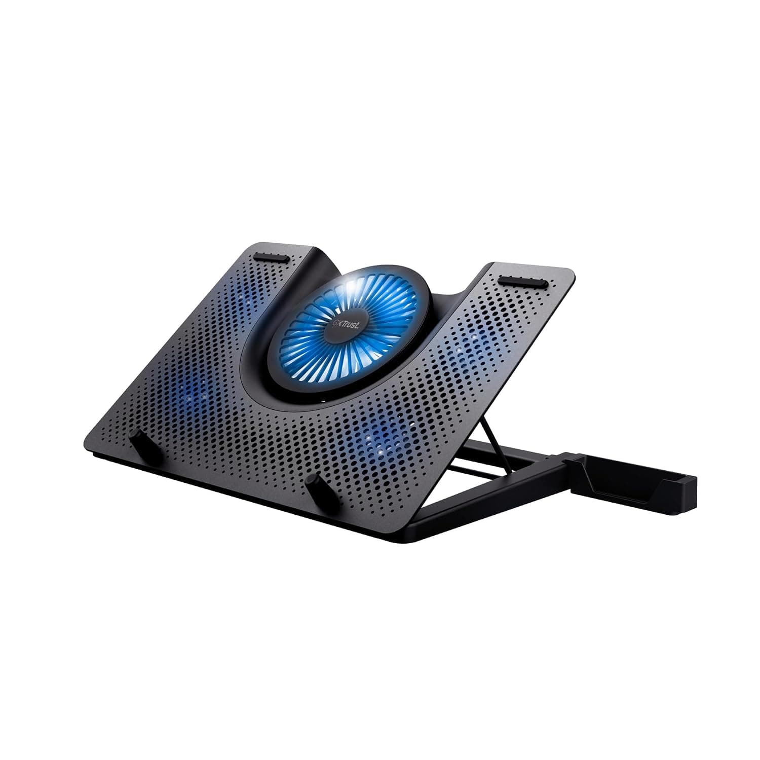 Trust Gaming GXT 1125 Quno Laptop Cooling Stand - Laptops up to 17.3 inch, 5 Blue Illuminated Fans, Adjustable Angle, Computer Cooler - Black | 5 LED Illuminated Fans Adjustable Angle Cooling Pad with Phone Holder