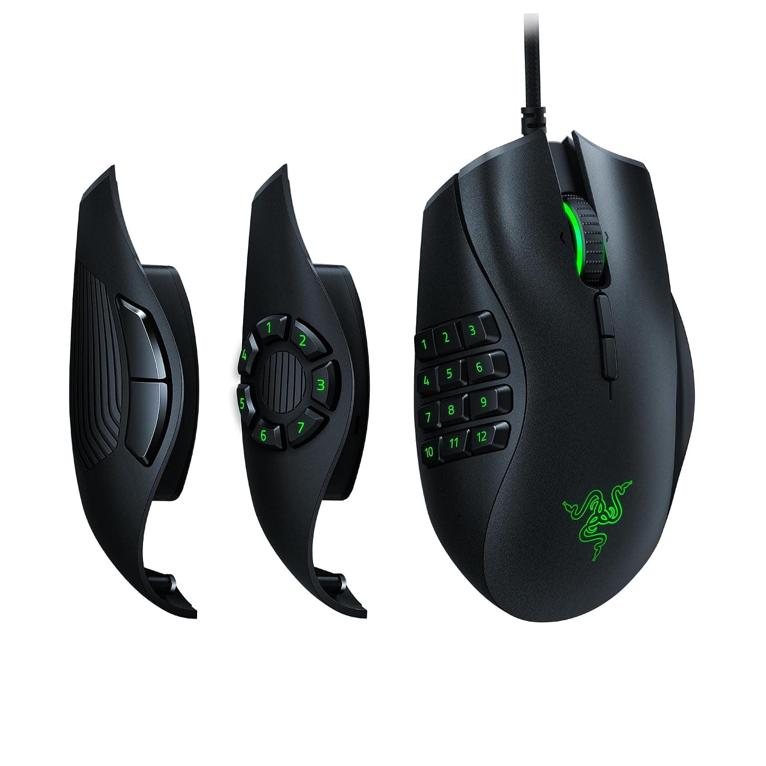 Razer Naga Trinity - MOBA/MMO Wired Gaming Mouse (3 Interchangeable Side Plates, 16,000 DPI 5G Optical Sensor, Up to 19 Programmable Buttons, Mechanical Switches, RGB Chroma) Black