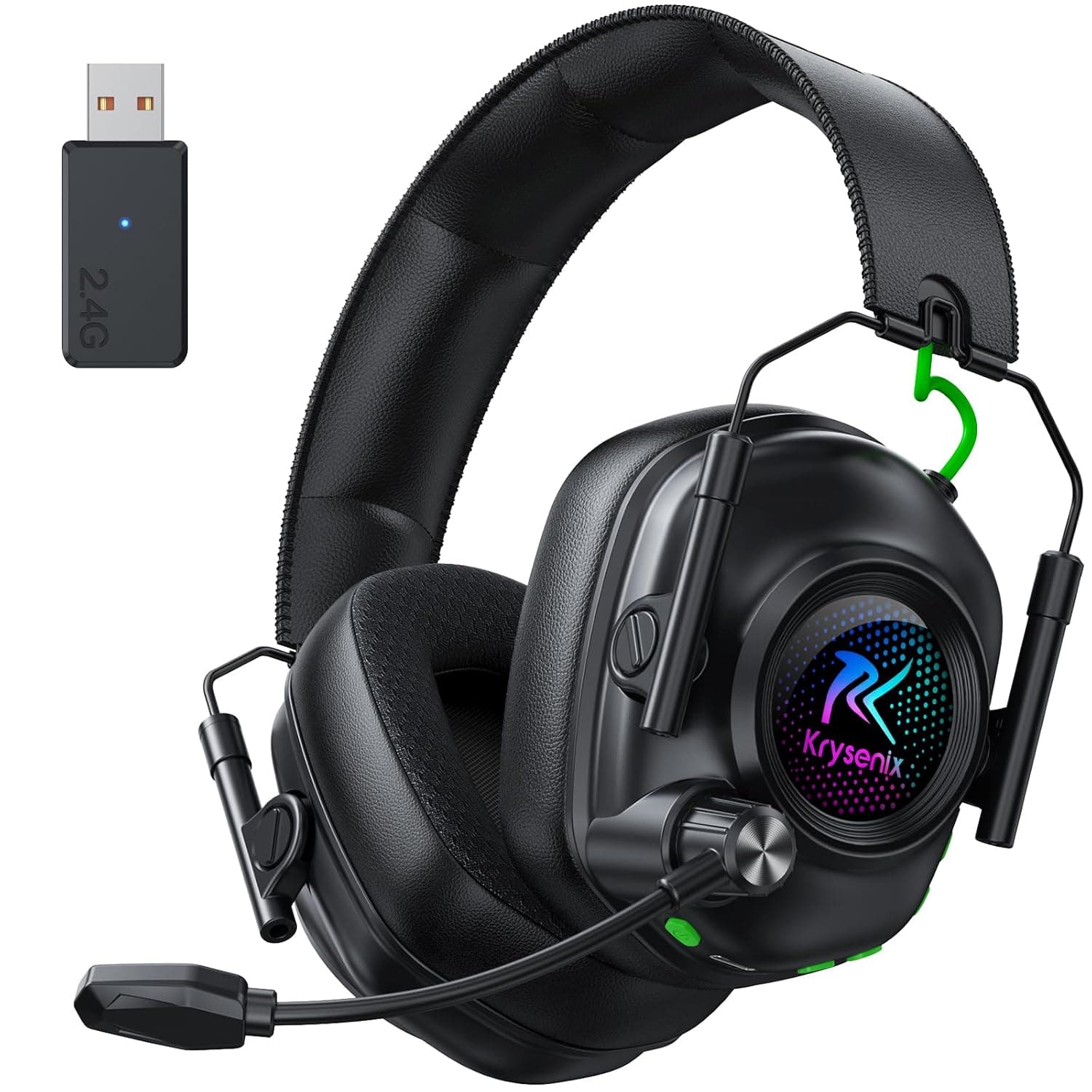 Krysenix Wireless Gaming Headset for PS5, PS4, PC, Switch, Mac, 2.4 GHz Wireless & Bluetooth 5.4 Gaming Headphones with Mic Noise Canceling, Foldable, 50mm Drivers, Stereo Sound, 40H Battery
