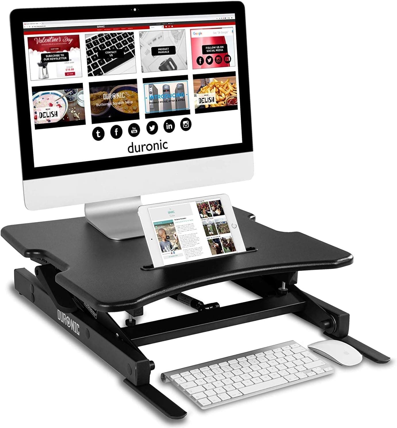 Duronic Standing Desk Converter DM05D18 Adjustable Sit Stand Desks Workstation Wood Height Adjusting Sitting Riser for Office Table PC Laptops Computer Monitor Screen Keyboard and Mouse
