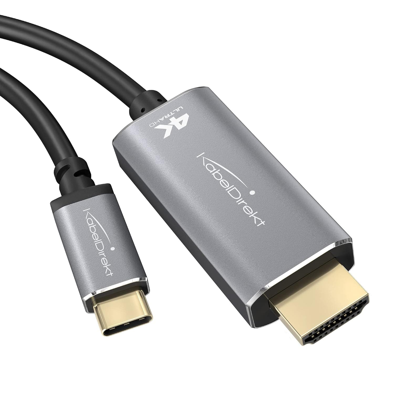 KabelDirekt – 4K USB C to HDMI adapter cable – 2m | Transmits 4K video/60Hz from notebooks/smartphones to large screens – USB 3.1, Type C, Thunderbolt 3