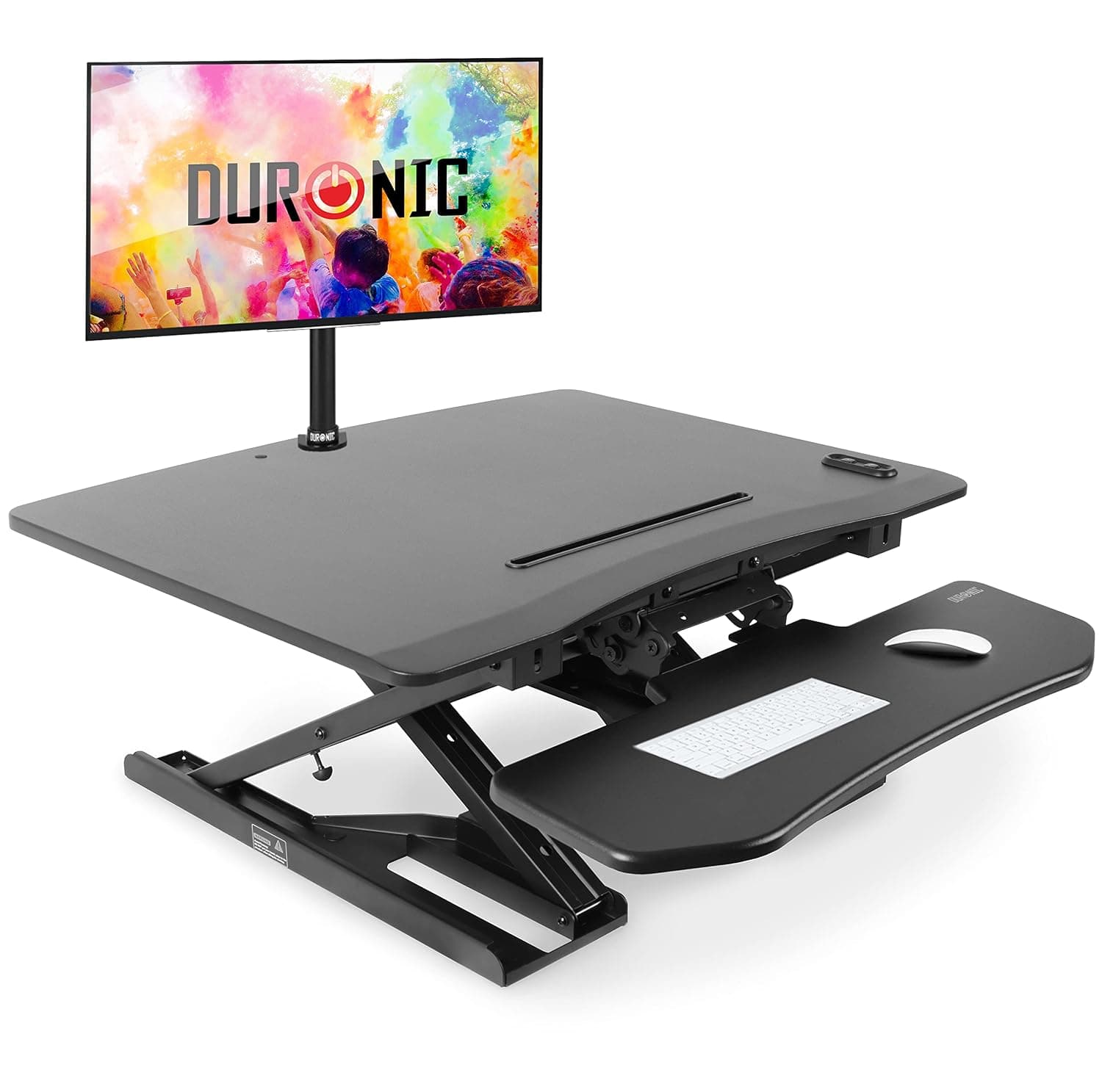 Duronic Electric Standing Desk Converter DM05D9 Adjustable Sit Stand Desks Workstation Wood Height Adjusting Sitting Riser for Office Table PC Laptops Computer Monitor Screen Keyboard and Mouse
