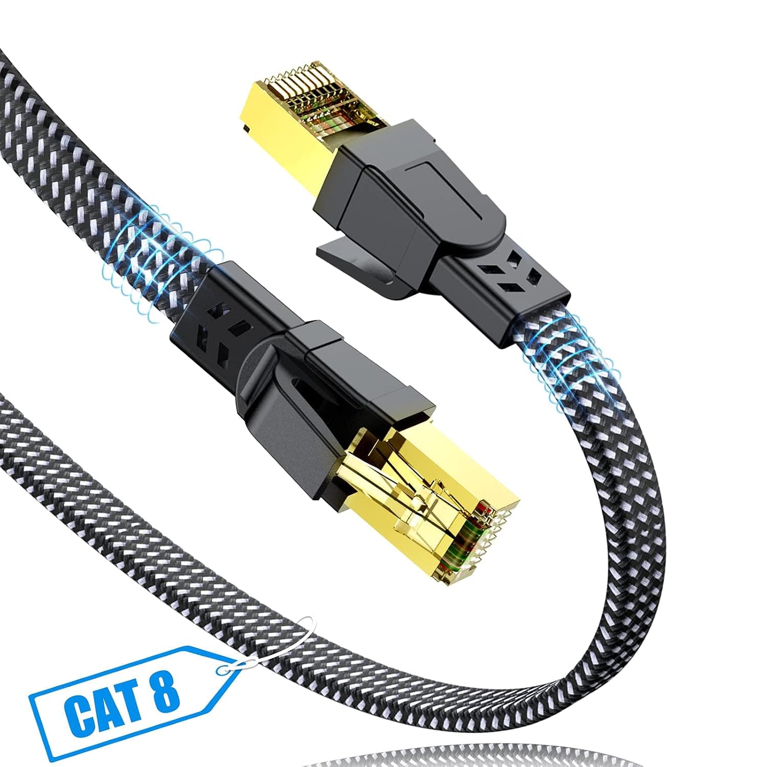 SWECENT Cat 8 Ethernet Cable,High Speed Heavy Duty 40Gbps 2000Mhz Network LAN Patch Cord SFTP RJ45 Internet Cable Shielded in Wall, Indoor&Outdoor for Router,Modem,Gaming,PS5,Switch (47ft, Black)