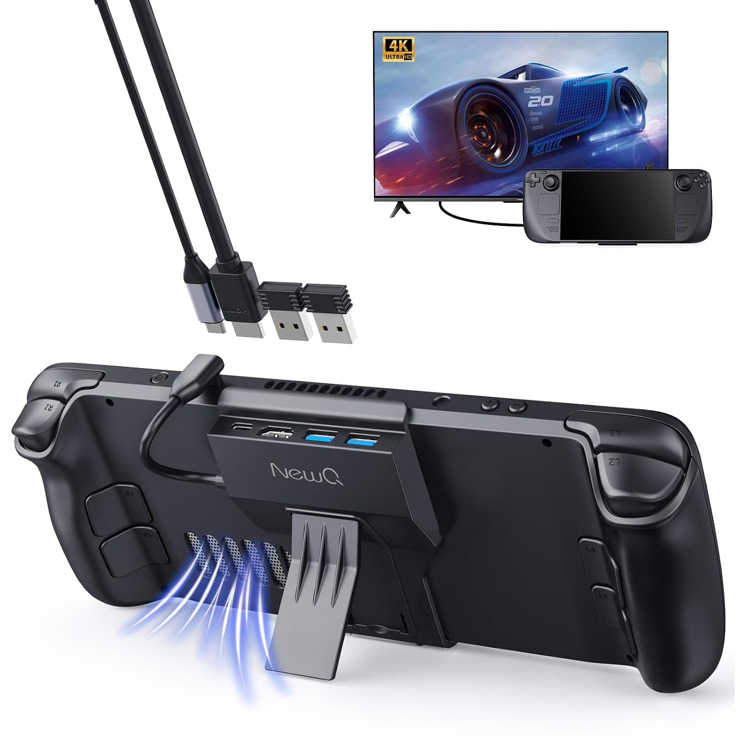 Steam Deck Dock for Steam Deck/OLED with Foldable Stand, HDMI 4K@60Hz, 2 USB A 3.0, 100W Max PD-in, Portable or Desktop Accessories, Perfectly Match the Heat Dissipation Holes