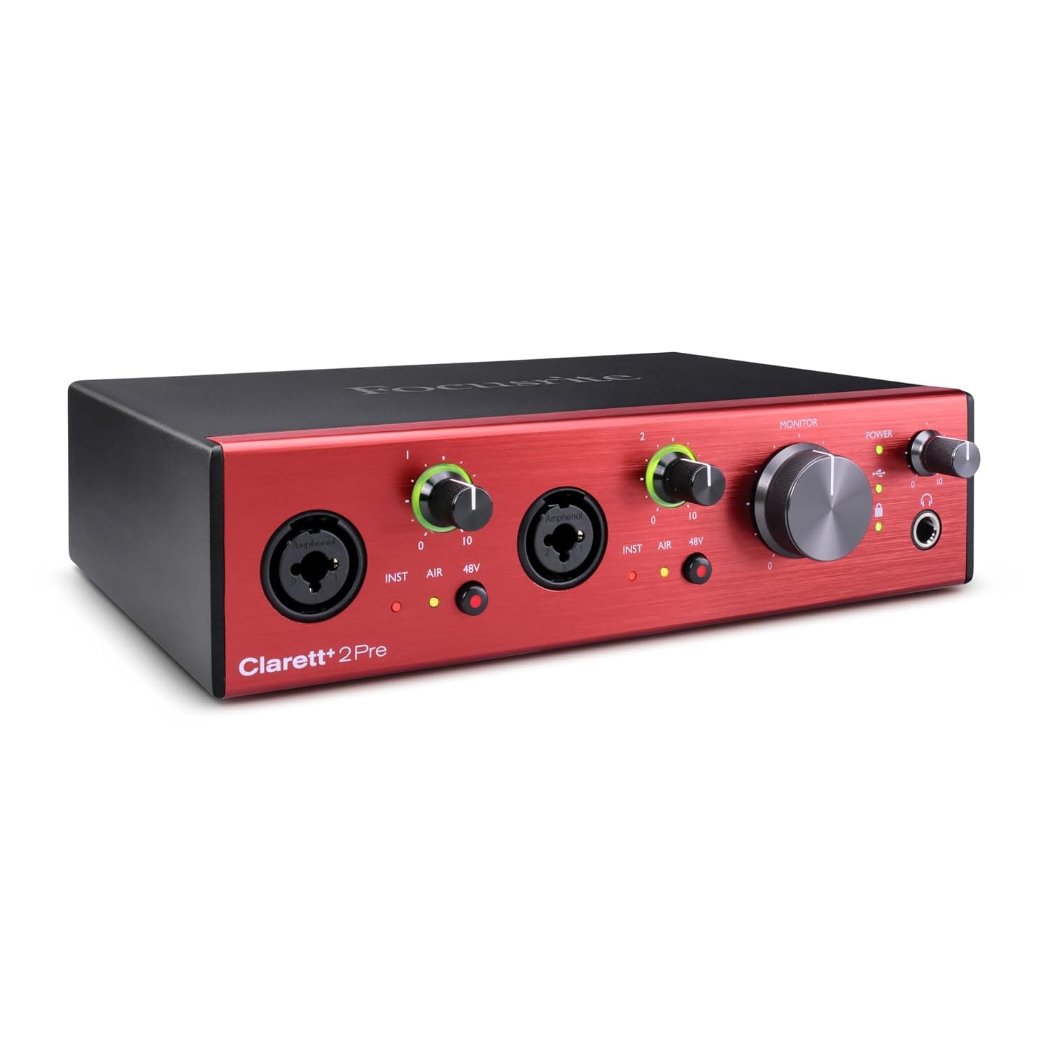 Focusrite Clarett+ 2Pre 10-In/4-Out USB-C Audio Interface | Bus-powered, 2 Clarett Mic Preamps, Hi-Z JFET Inputs, 4 Balanced Outputs, ADAT Expansion, Air Mode, 24-bit/192kHz, 124dB