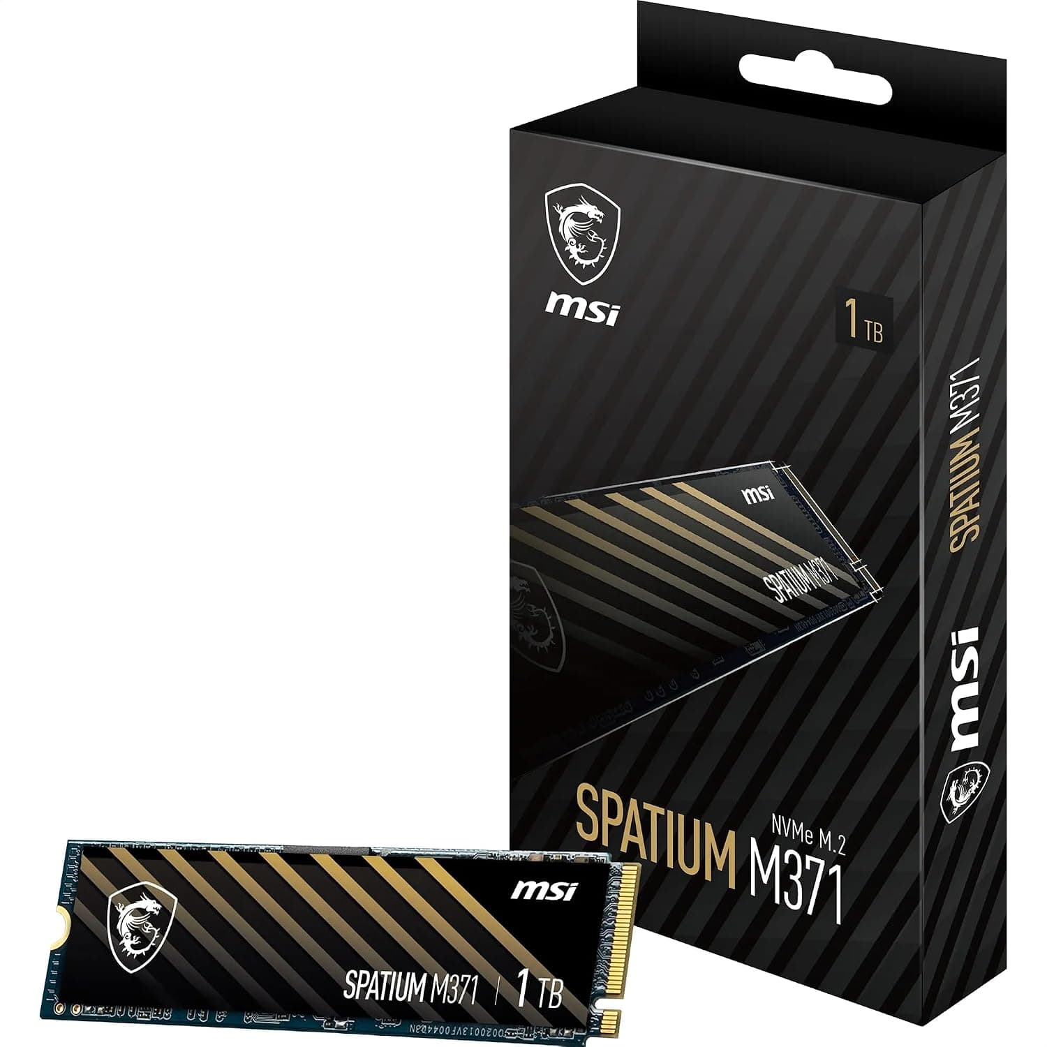 MSI SPATIUM M371 NVMe M.2 1TB - PCIe 3x4 NVMe M.2 Internal Solid State Drive, 2350MB/s Read & 1700MB/s Write, 3D NAND, Built-In Data Security, Center - 5 Year Warranty (210 TBW)