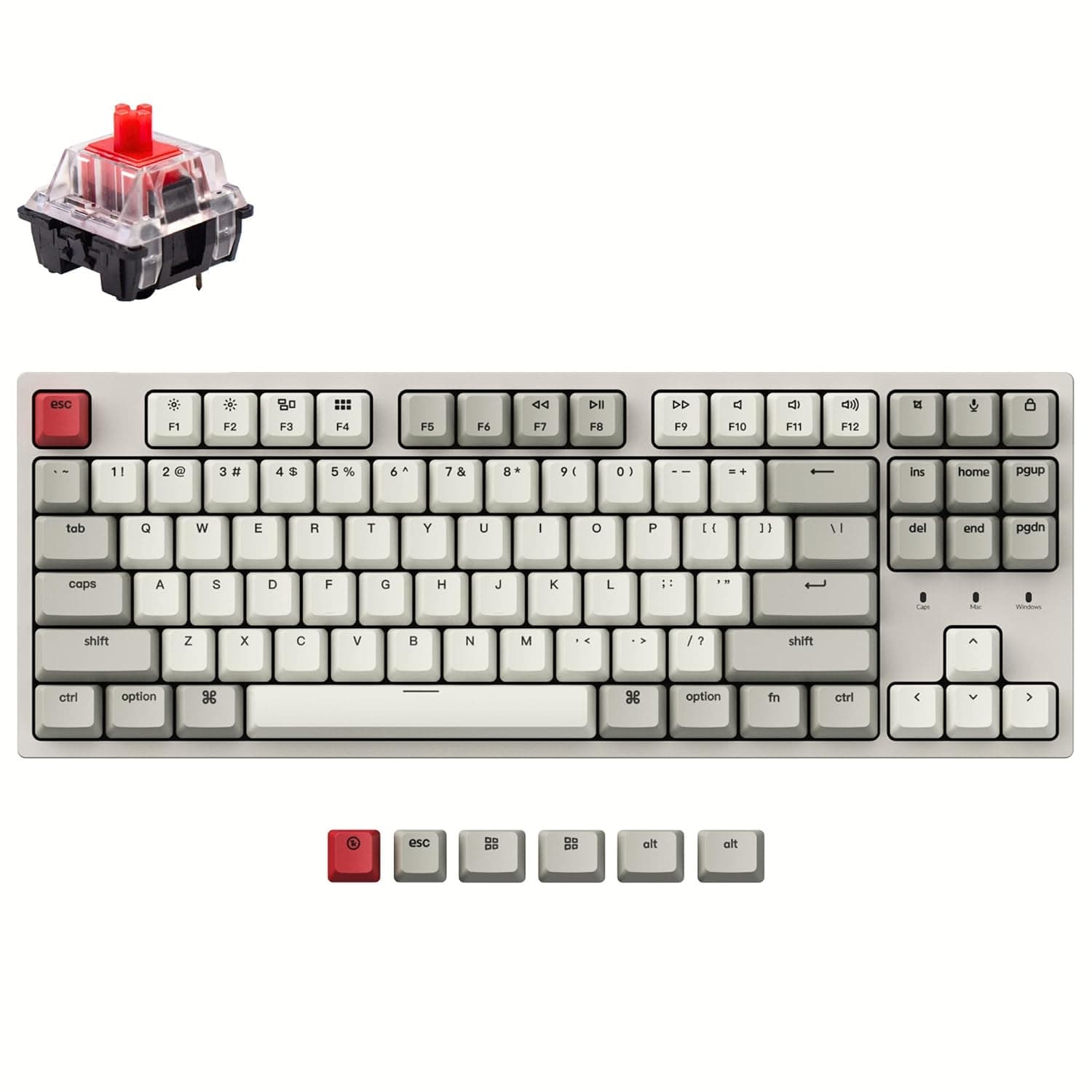 Keychron C1 Wired Mechanical Keyboard for Mac Layout, Mechanical Red Switch/USB Type-C Cable/Double-Shot ABS Keycaps Tenkeyless 87 Keys Computer Keyboard for Windows PC