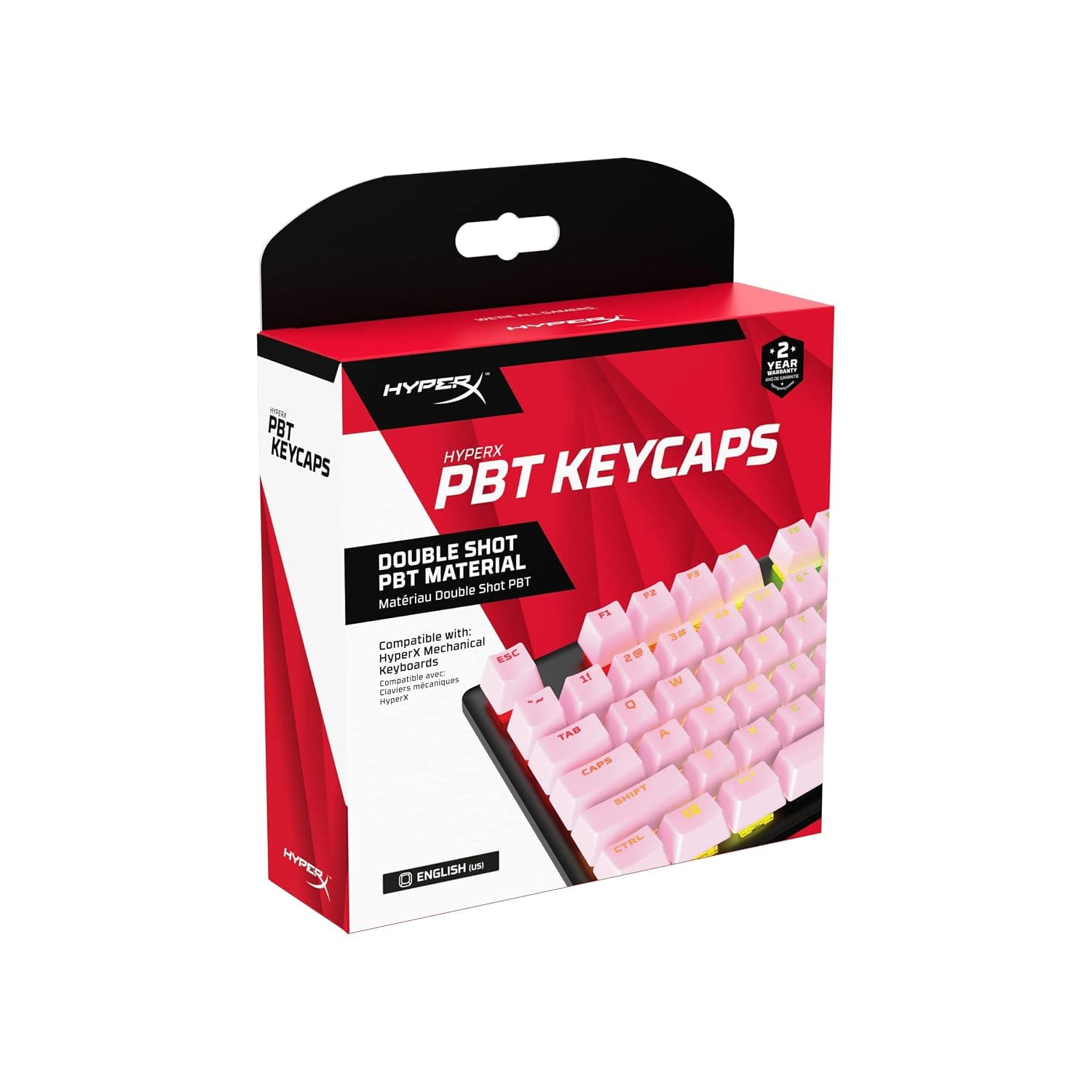 HyperX PBT Keycaps – Full Key Set, Double Shot PBT Material, English (US) Layout, 104 Keys, Pink