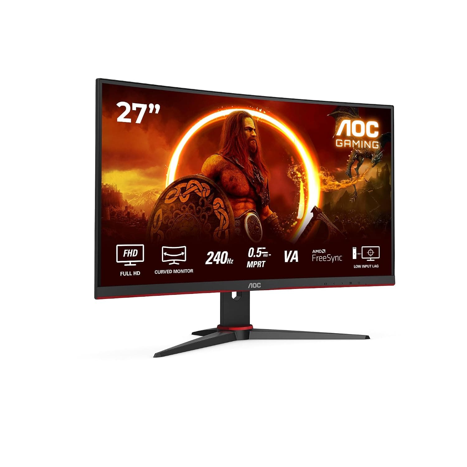 AOC Gaming C27G2ZE - 27 Inch FHD Curved Monitor, 240Hz, 0.5ms, VA, AMD FreeSync Premium, Low Input Lag (1920x1080 @240Hz, 300cd/m² HDMI/DP)