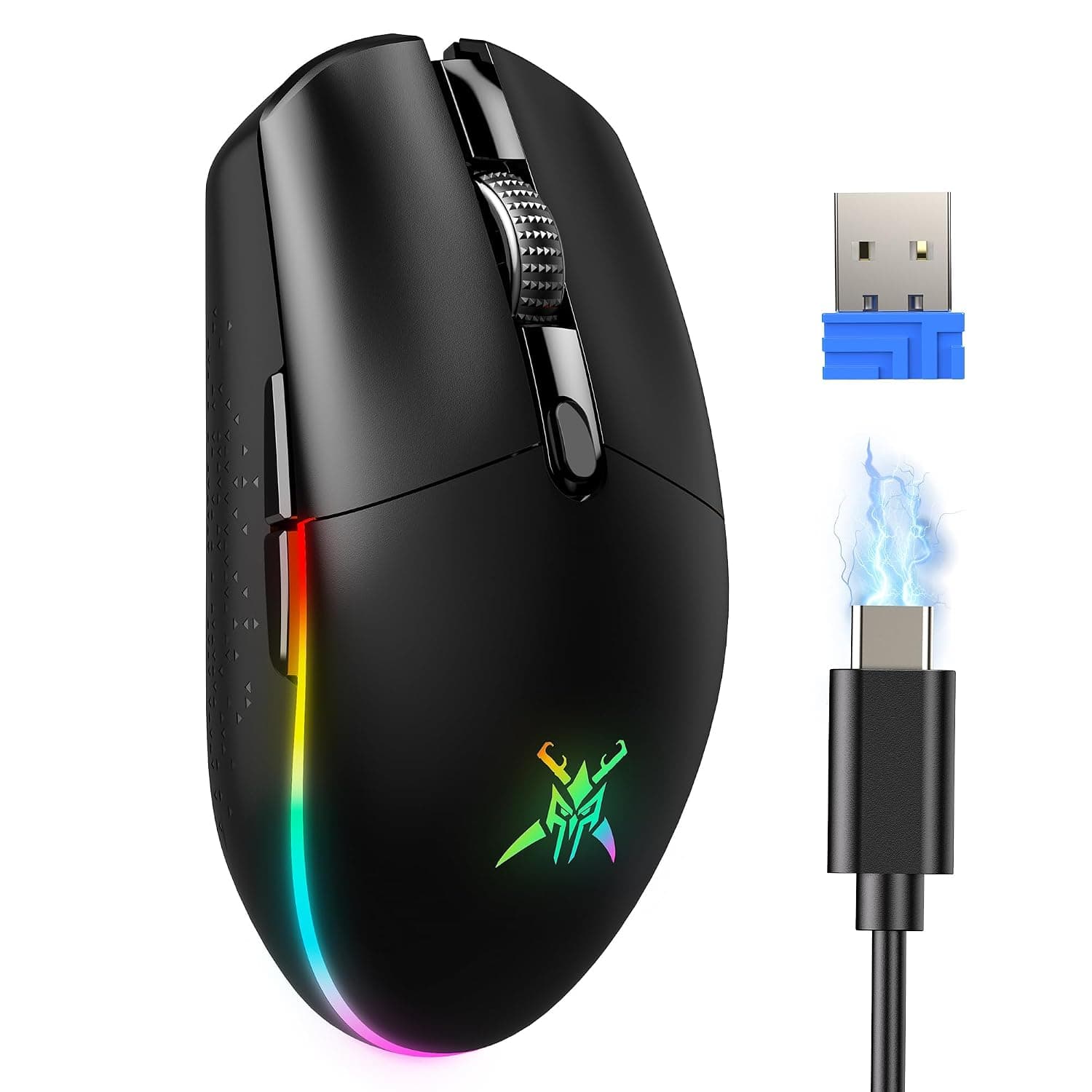 TECKNET RGB Wireless Gaming Mouse 8000 DPI 6 Button, Wireless & Wired Mode | Low Latency 72g Lightweight Mouse, 100H Playtime, 6 Custom Buttons, Adjustable DPI, RGB Backlight, 20M Click Lifespan