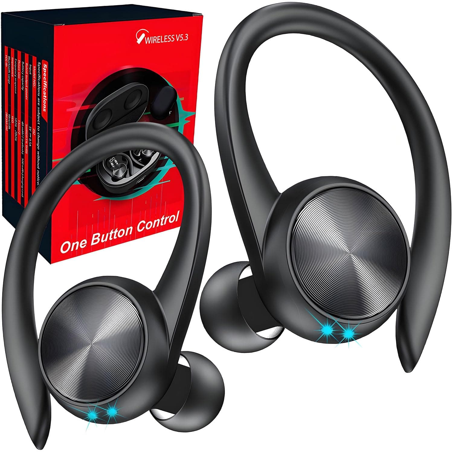 Wireless Earbuds, 60H Playtime LED Display Wireless Ear buds with Earhooks HiFi Stereo Deep Bass, Bluetooth 5.3 Headphones with Cancelling Mic, in Ear Earphones for Sport/Gym/Running/TV, USB-C