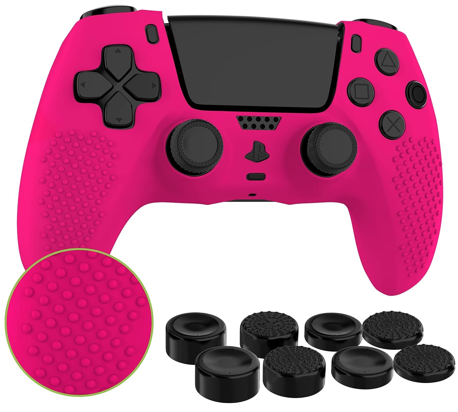 MyGadget Silicone Skin Compatible with PS5 Controller - with 8 Thumbsticks (2 Pairs High | 2 Pairs Low) - Playstation 5 Dualsense Wireless Cover in Pink